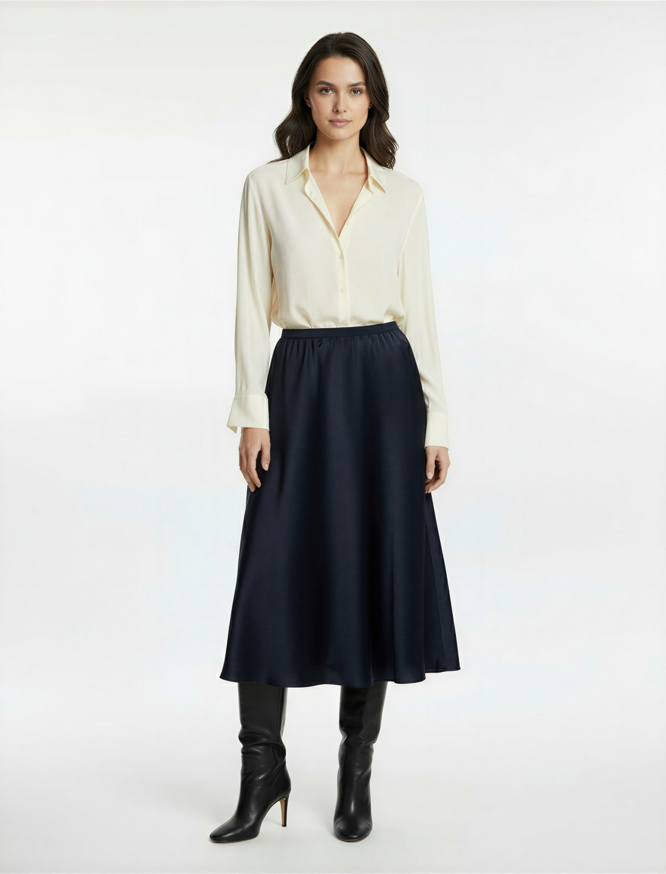   Standart Bel Regular Fit Saten Midi Etek