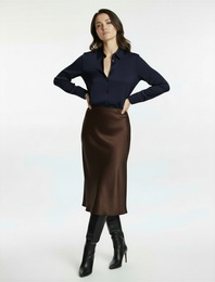 Slim Fit Balık Kesim Midi Boy Saten Etek