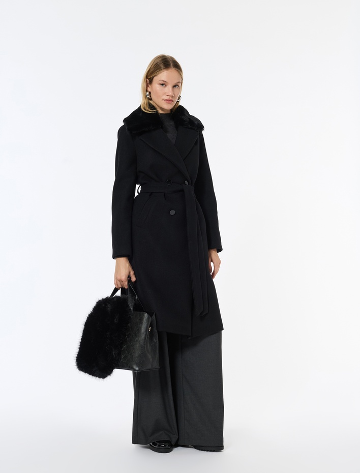  Suni Kürk Yaka Kaban Kaşe Kemerli Uzun Kollu