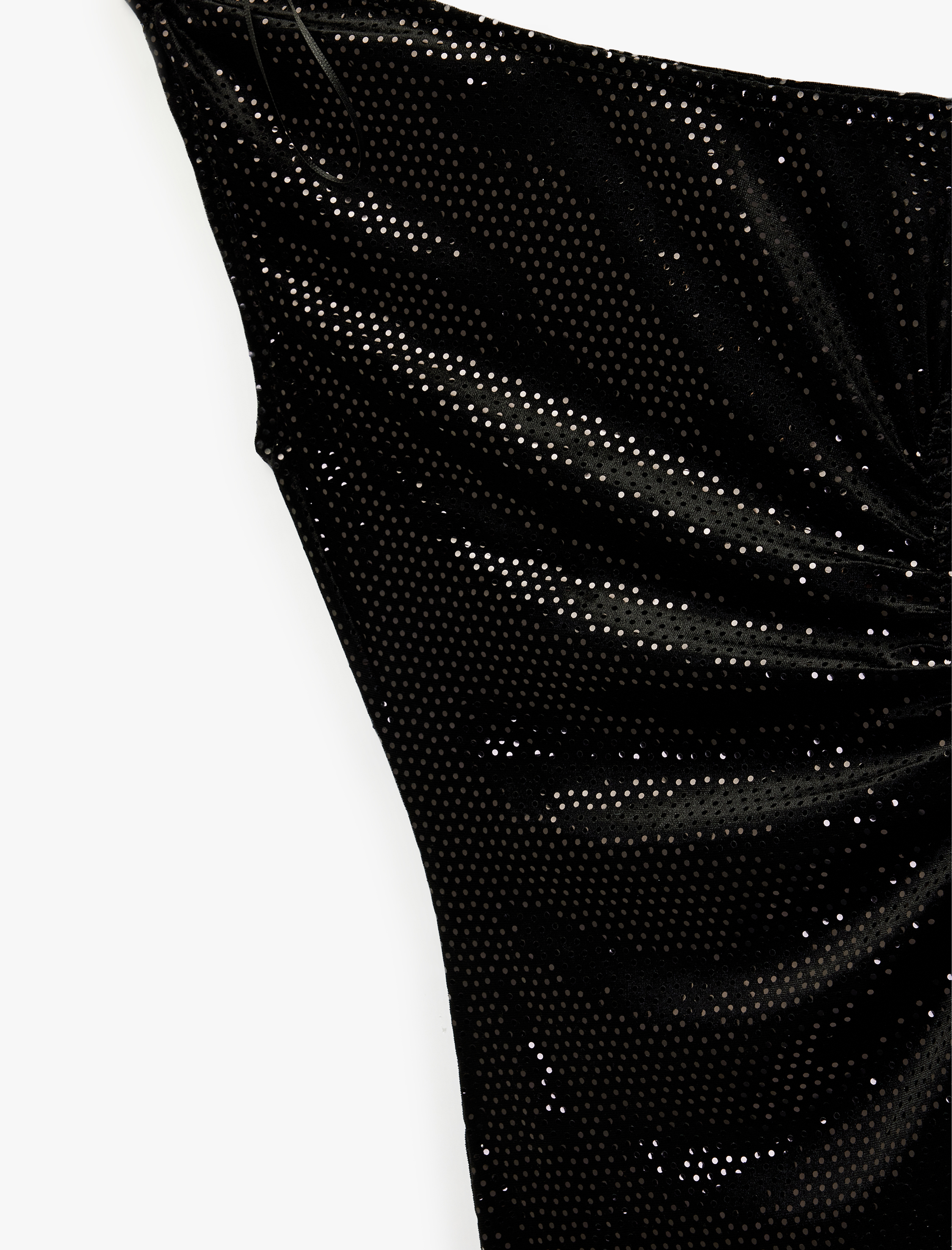   Kolsuz Kayık Yaka Slim Fit Metal Aksesuarlı Payetli Midi Abiye Elbise