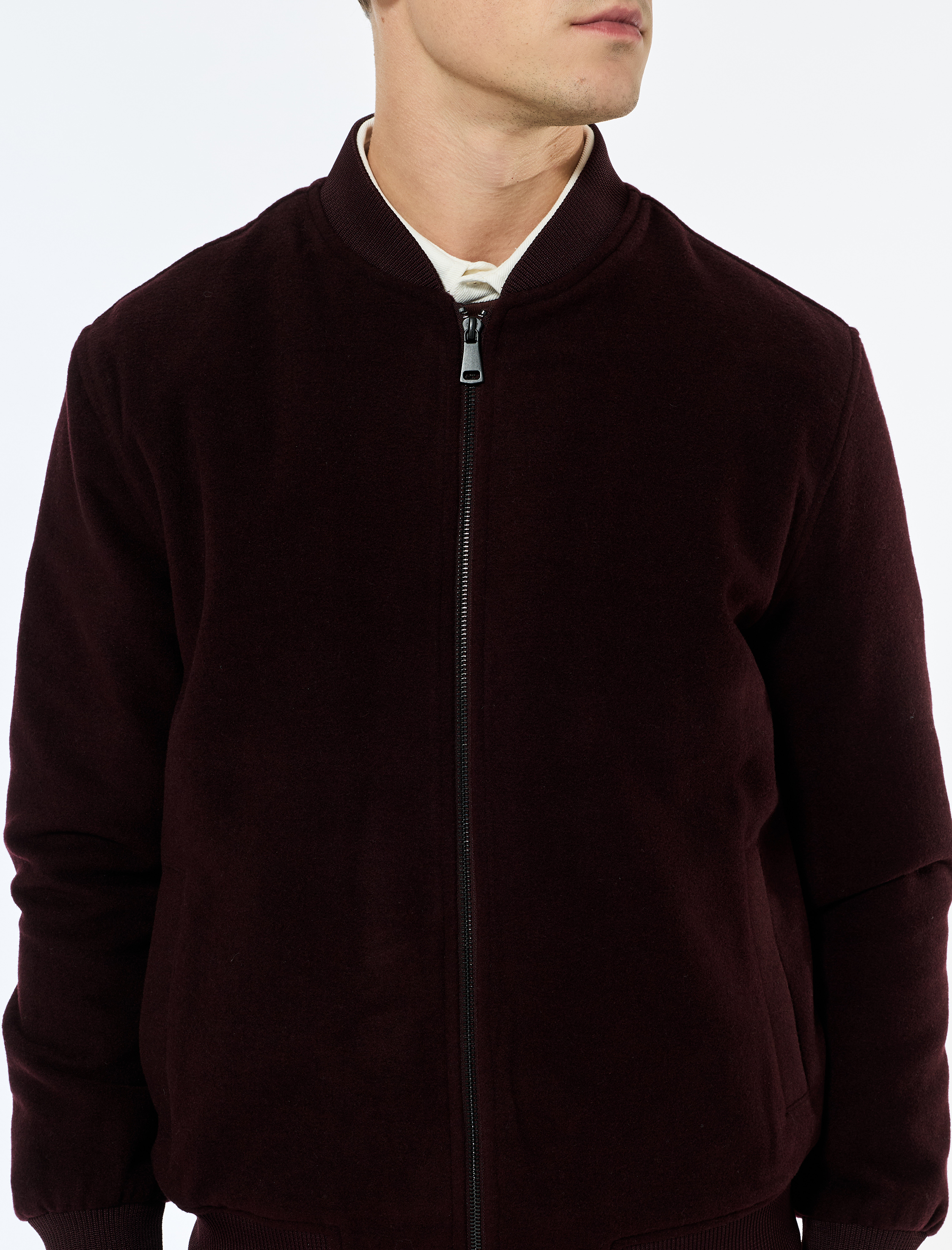   Regular Fit Uzun Kollu Fermuarlı Kaşe Bomber Ceket