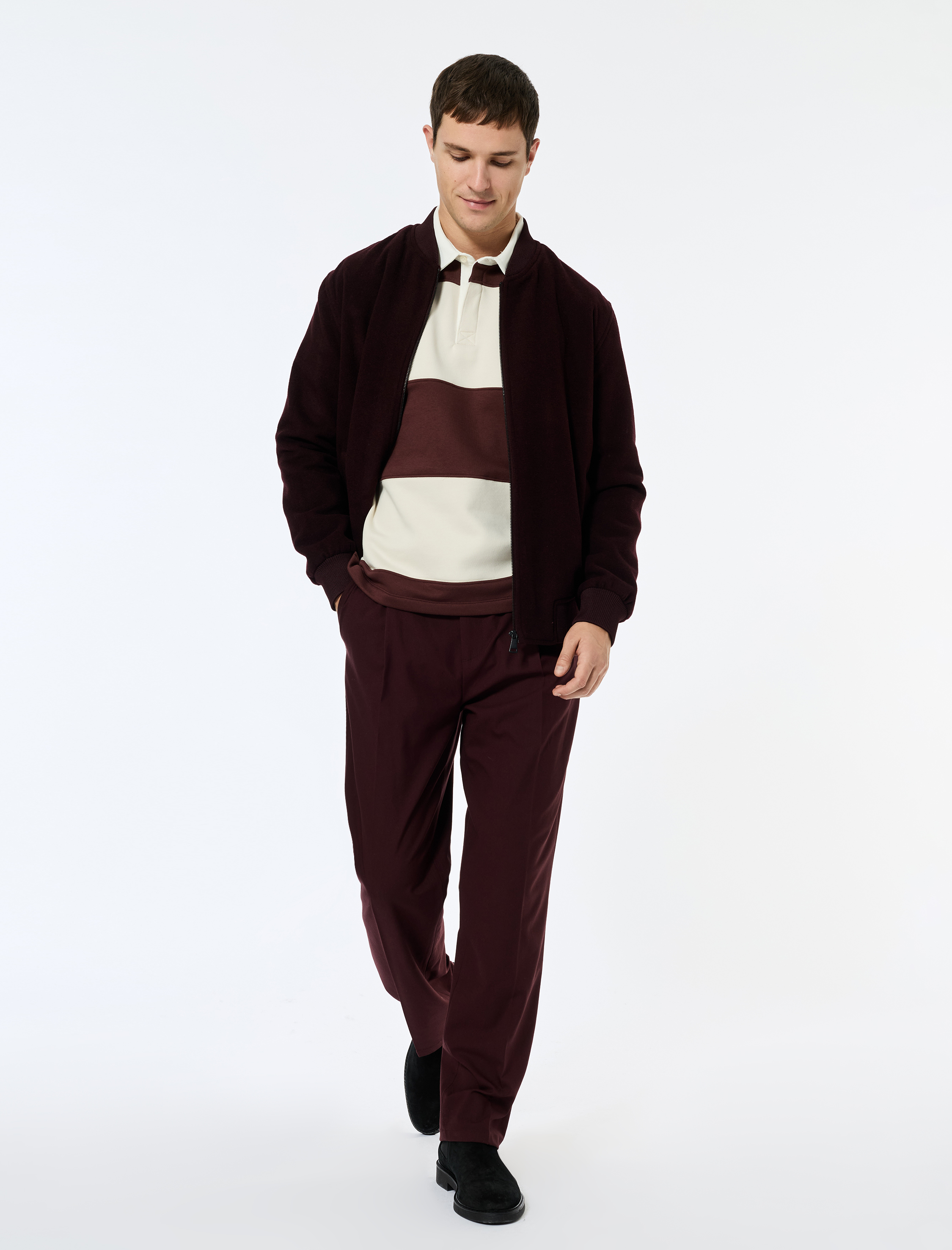   Regular Fit Uzun Kollu Fermuarlı Kaşe Bomber Ceket