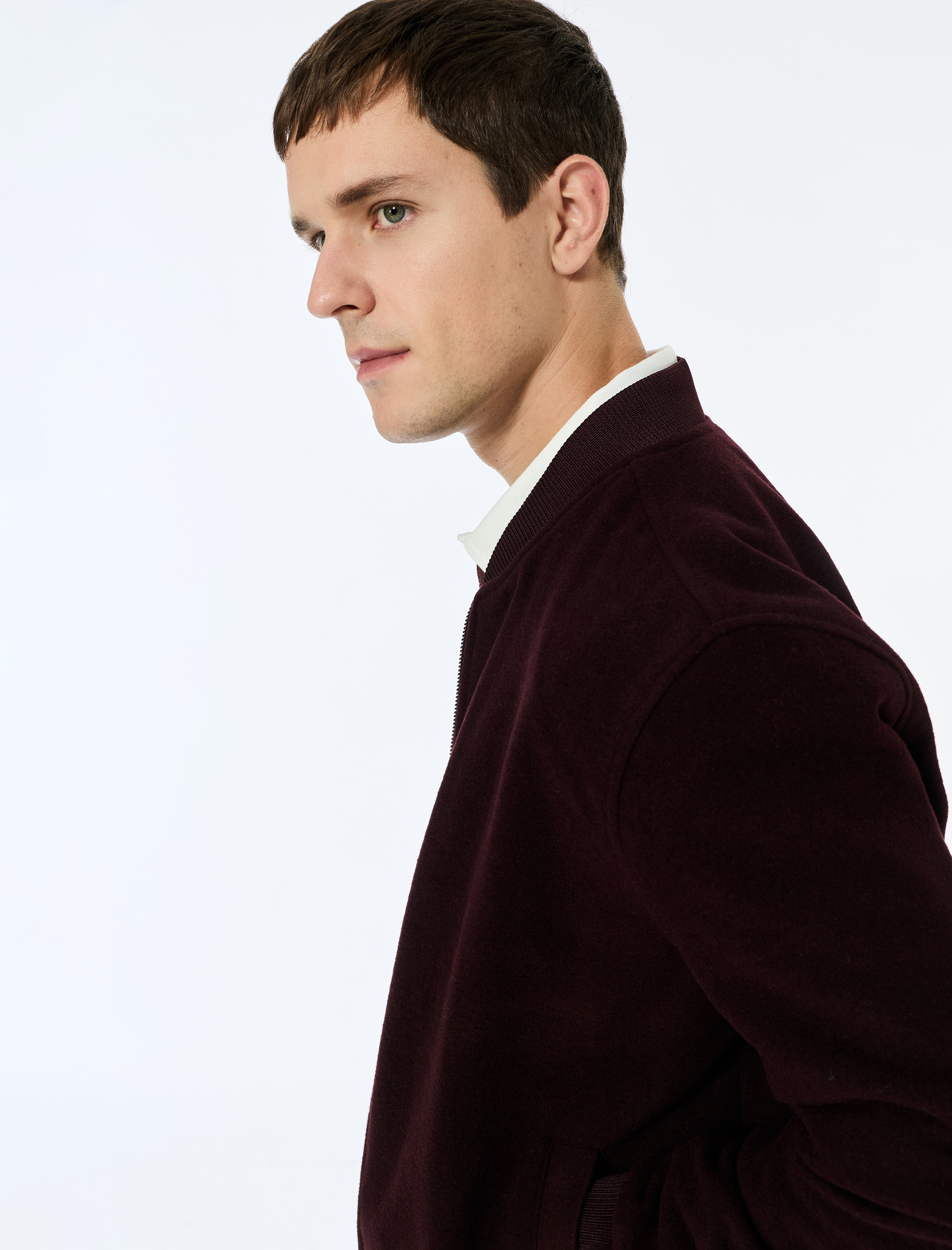   Regular Fit Uzun Kollu Fermuarlı Kaşe Bomber Ceket