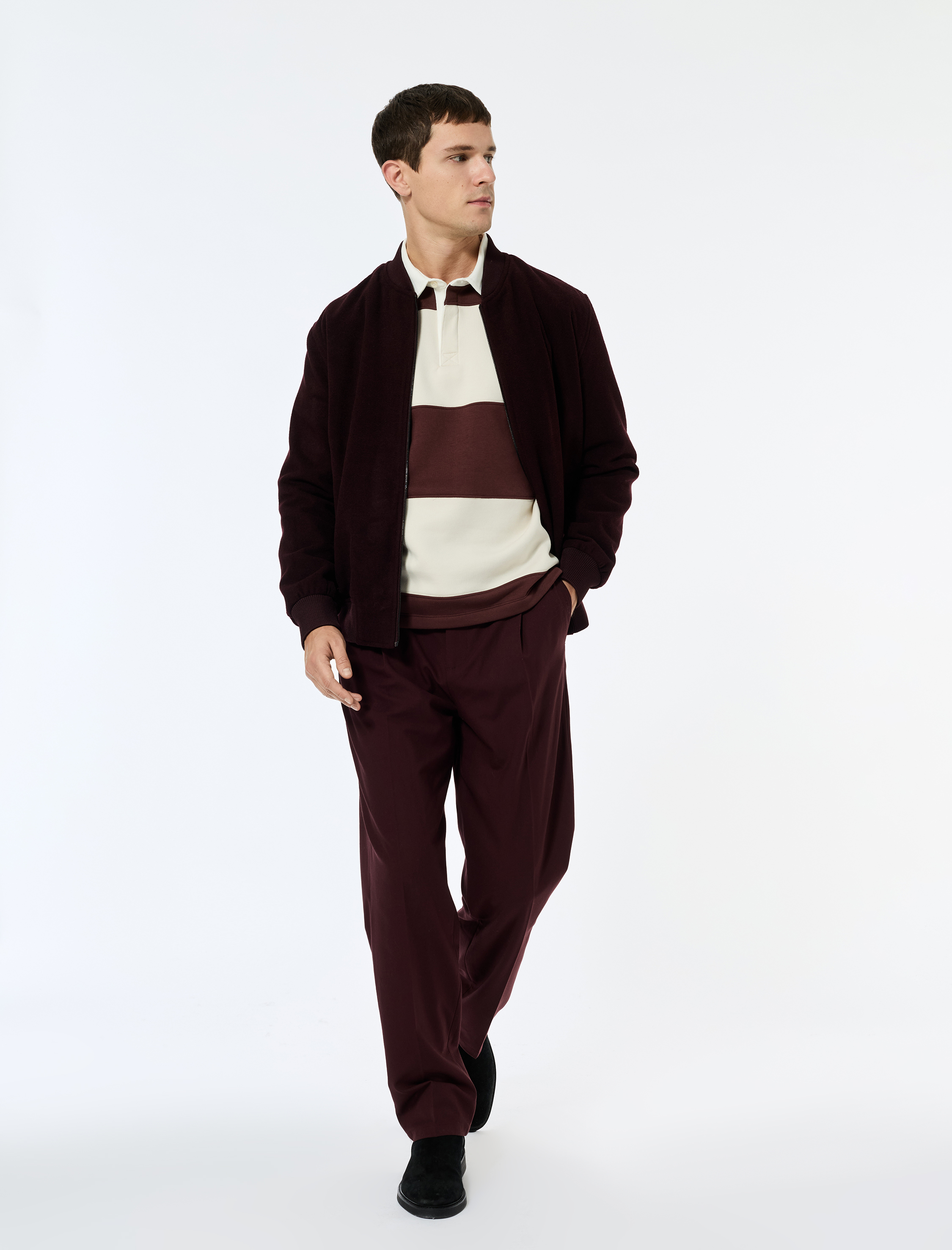   Regular Fit Uzun Kollu Fermuarlı Kaşe Bomber Ceket