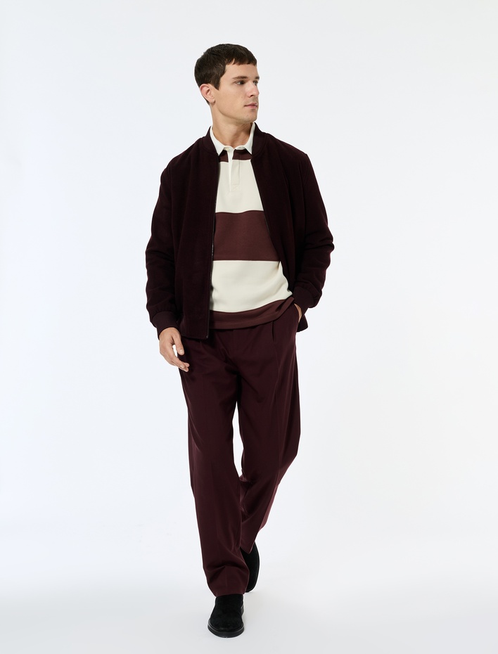  Regular Fit Uzun Kollu Fermuarlı Kaşe Bomber Ceket