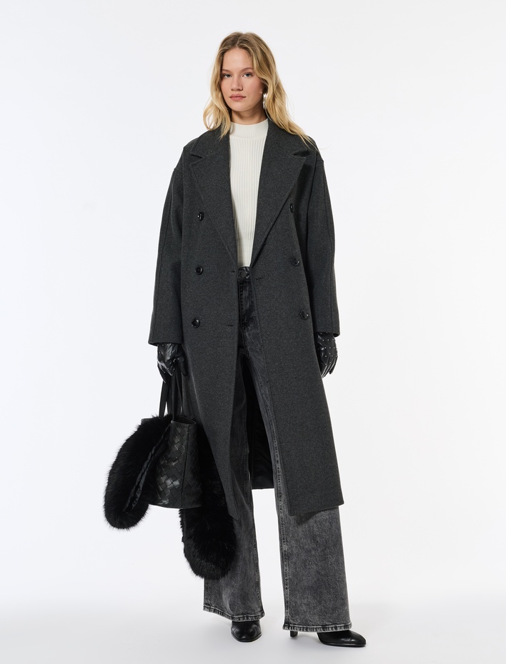  Kemerli Kaban Kaşe Kruvaze Düğmeli Cepli Uzun Kollu