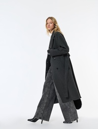 Kemerli Kaban Kaşe Kruvaze Düğmeli Cepli Uzun Kollu