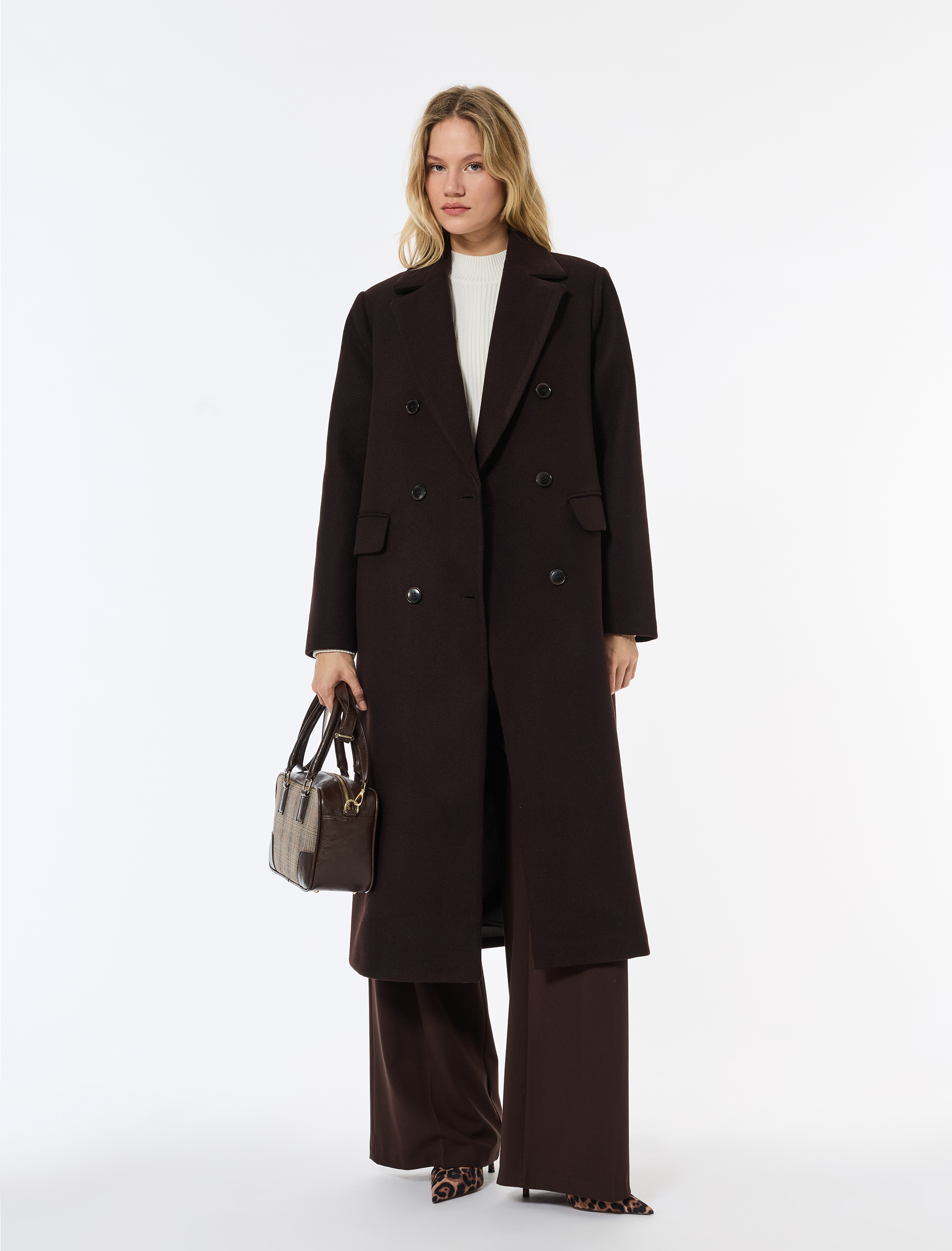   Oversize Kaban Kaşe Kruvaze Düğmeli Uzun Kollu