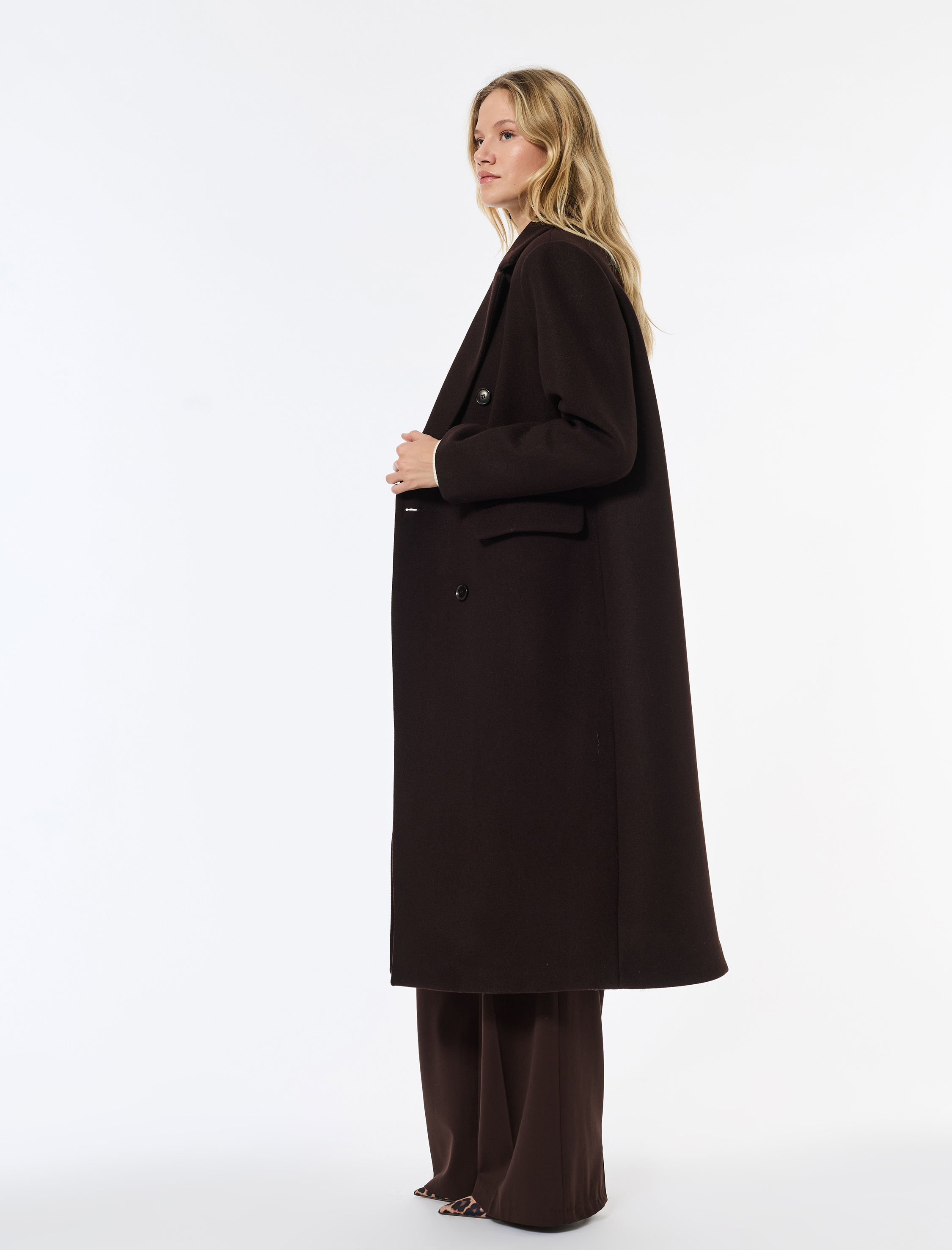   Oversize Kaban Kaşe Kruvaze Düğmeli Uzun Kollu