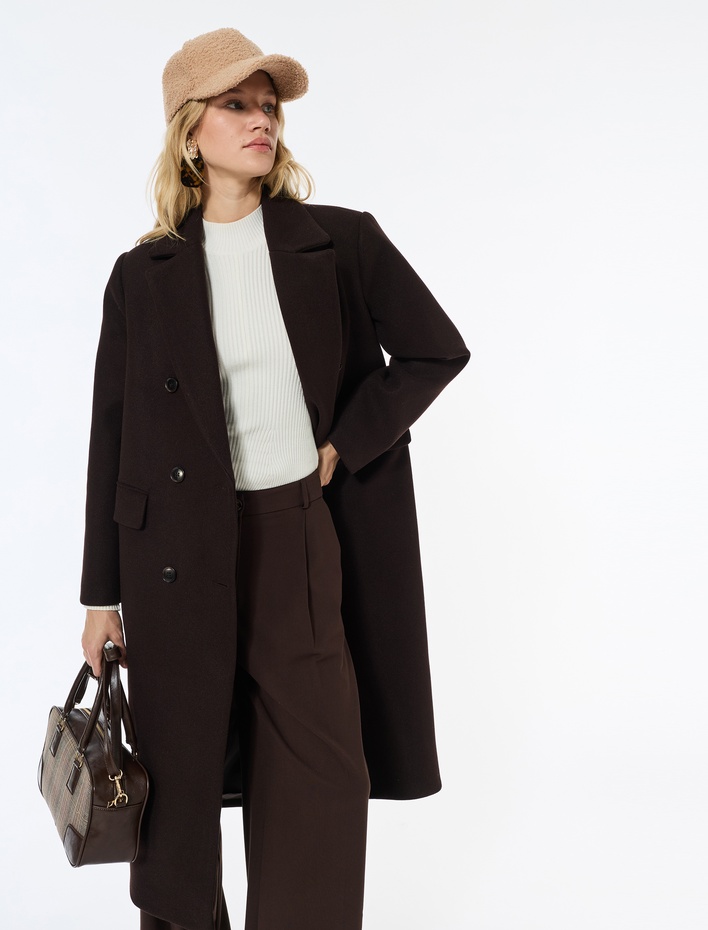  Oversize Kaban Kaşe Kruvaze Düğmeli Uzun Kollu