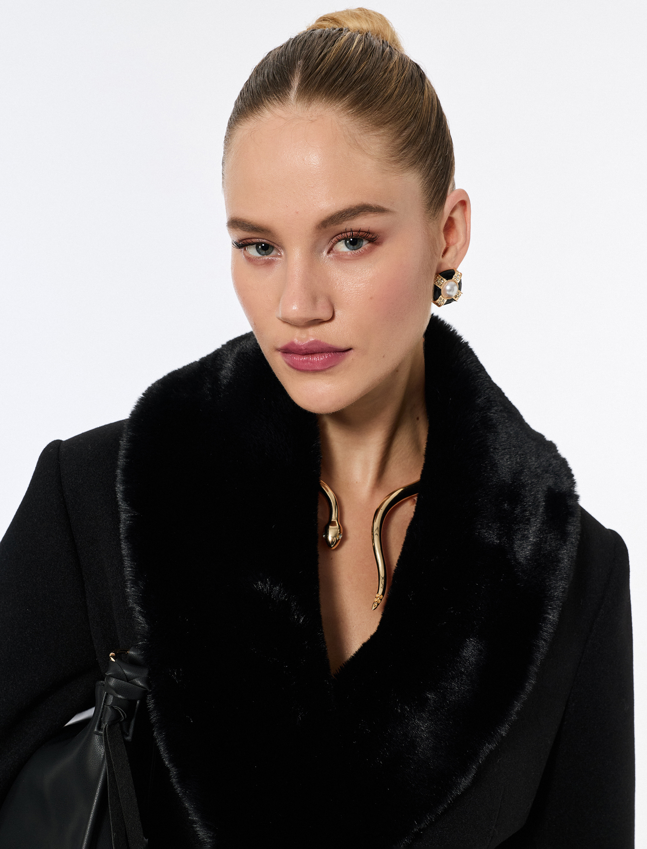   Suni Kürk Yaka Kaban Kaşe Kemerli Uzun Kollu