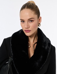 Suni Kürk Yaka Kaban Kaşe Kemerli Uzun Kollu