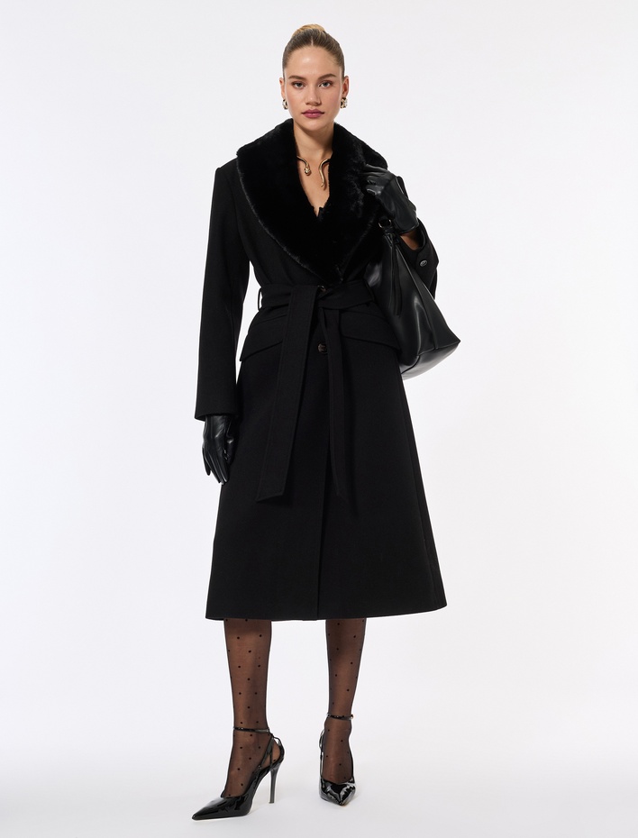  Suni Kürk Yaka Kaban Kaşe Kemerli Uzun Kollu