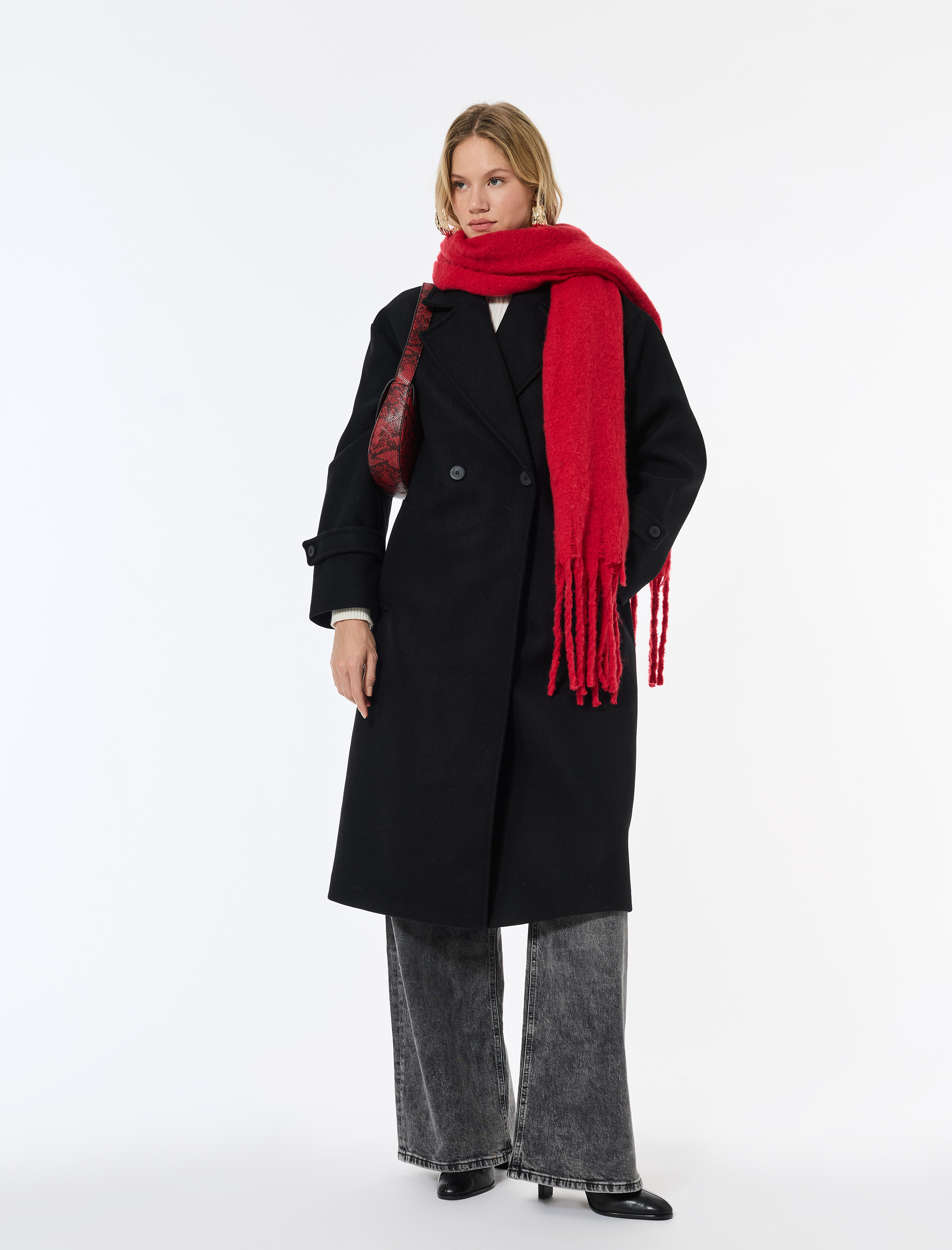   Oversize Kaban Kaşe Uzun Kollu Cepli Düğmeli Kruvaze