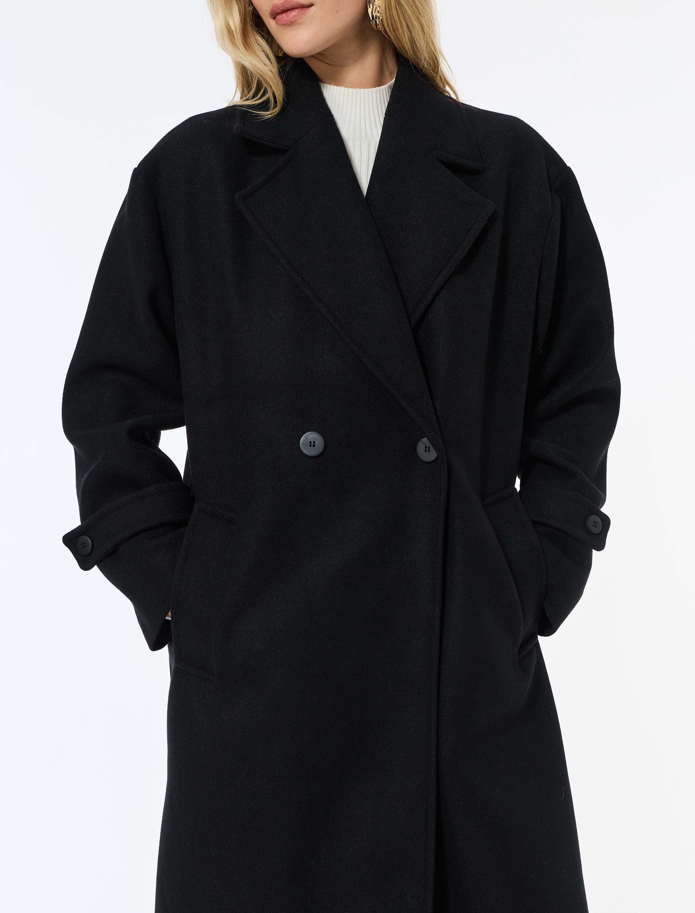   Oversize Kaban Kaşe Uzun Kollu Cepli Düğmeli Kruvaze