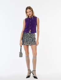 Bisiklet Yaka Çiçek Taş Detaylı Düğmeli Peluş Yelek