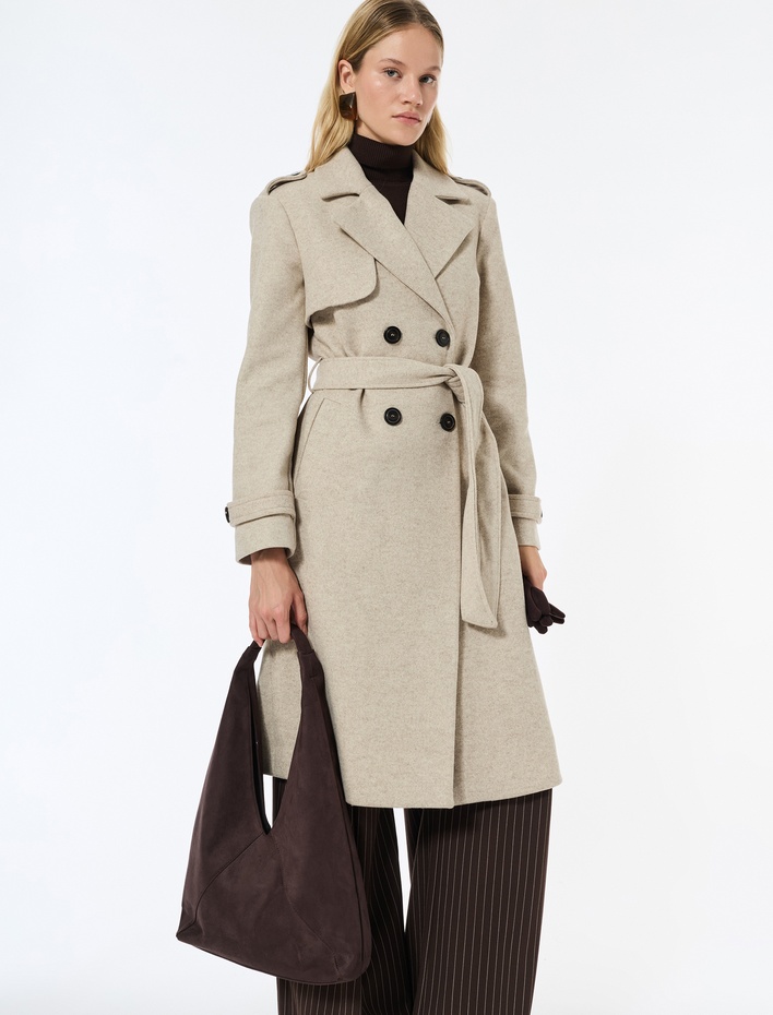  Trenç Kaban Kaşe Uzun Kollu Kruvaze Kemerli