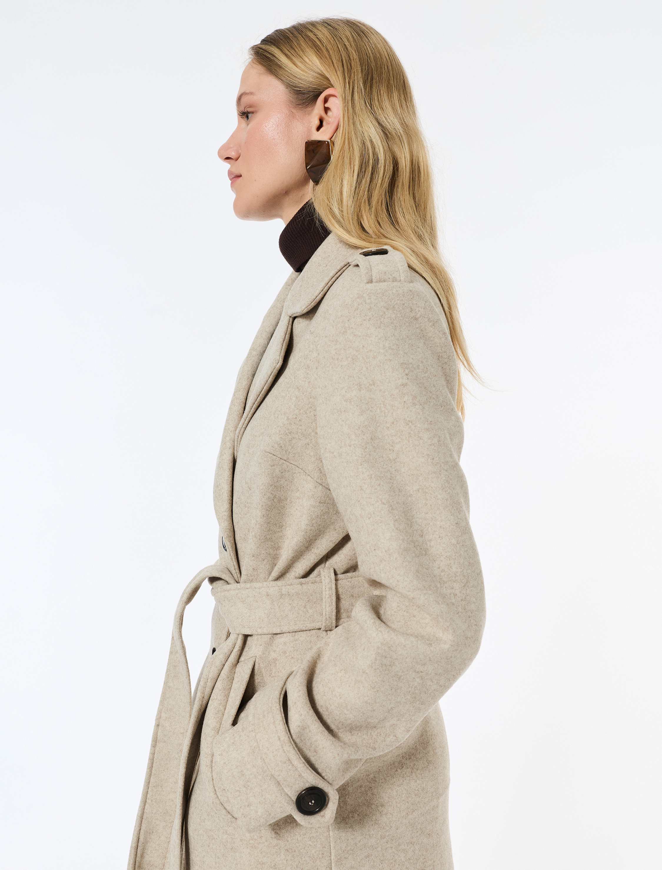   Trenç Kaban Kaşe Uzun Kollu Kruvaze Kemerli