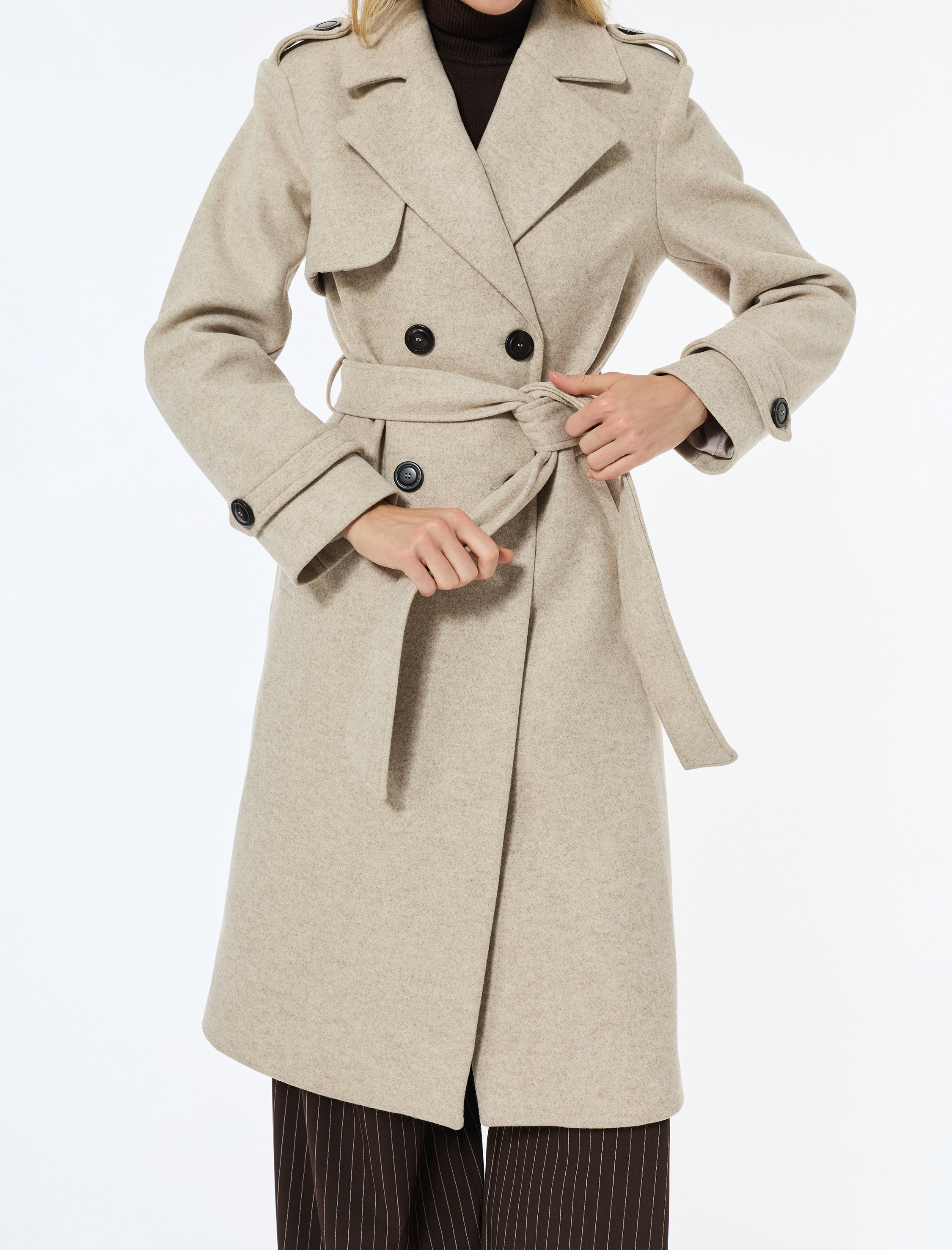   Trenç Kaban Kaşe Uzun Kollu Kruvaze Kemerli