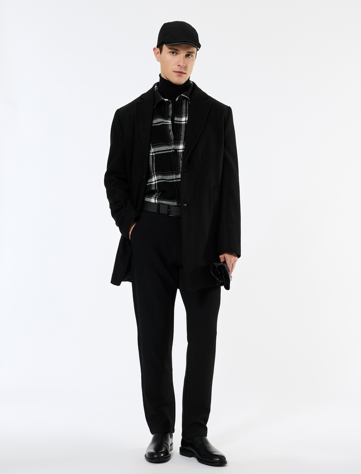  Uzun Kollu Cepli Kruvaze Yaka Kaşe Kaban