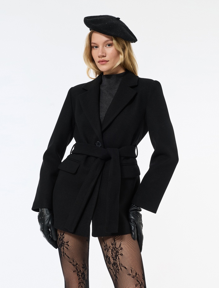  Kısa Kaban Kaşe Kemerli Cepli Kruvaze Uzun Kollu