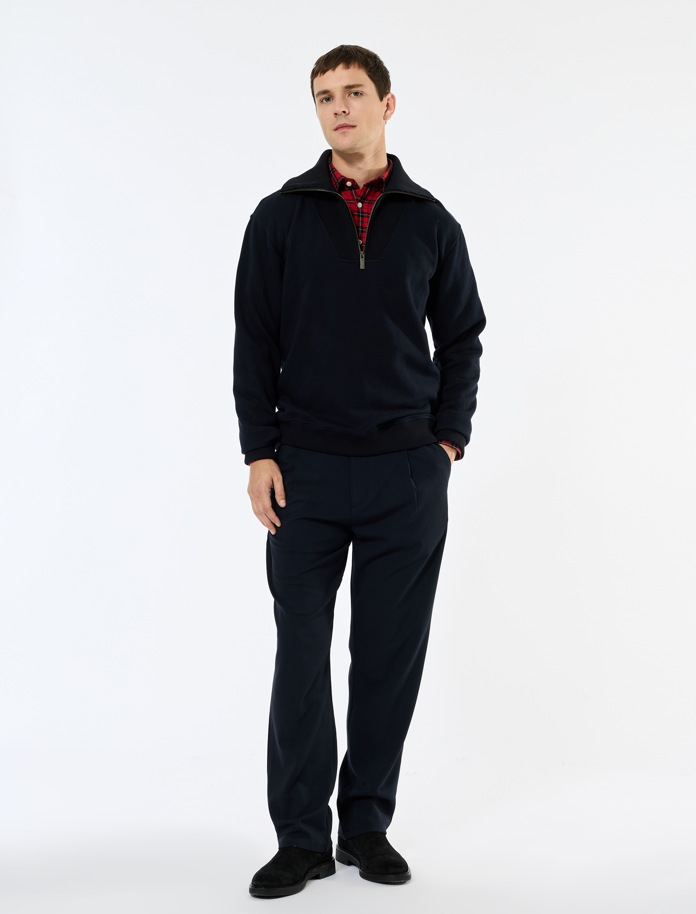   Uzun Kollu Şardonlu Yarım Fermuarlı Sweatshirt