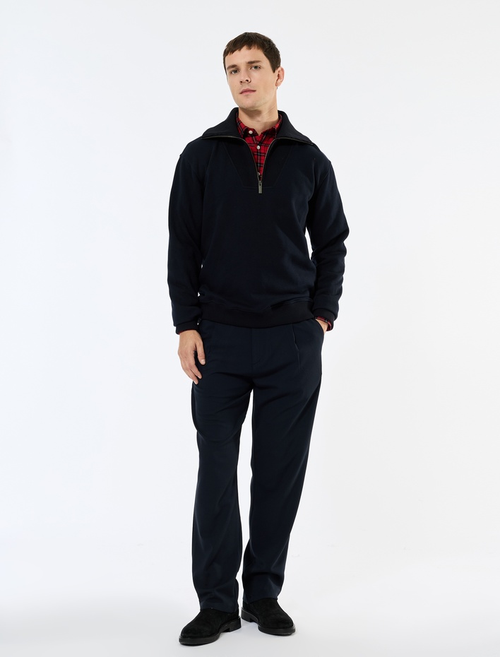  Uzun Kollu Şardonlu Yarım Fermuarlı Sweatshirt