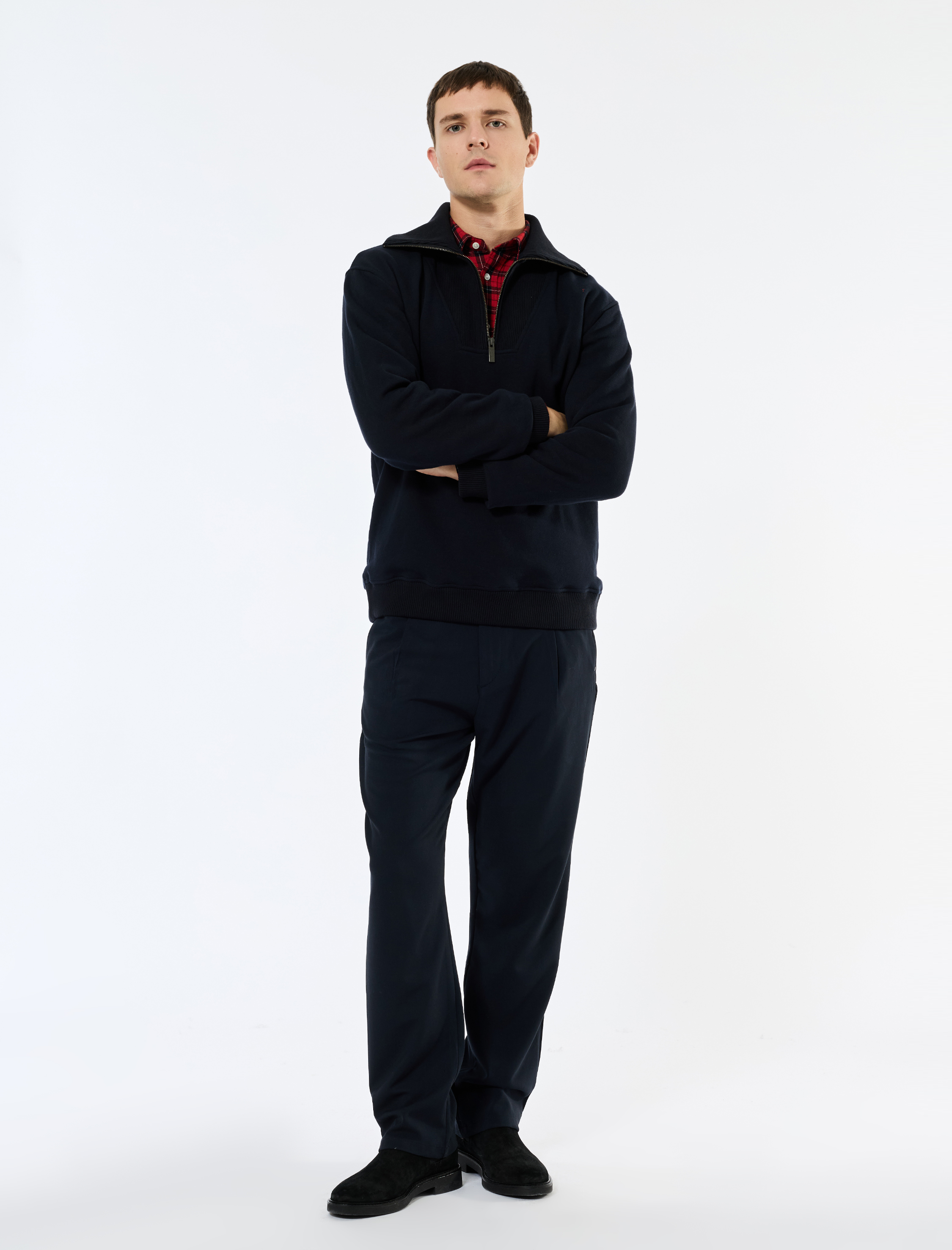   Uzun Kollu Şardonlu Yarım Fermuarlı Sweatshirt