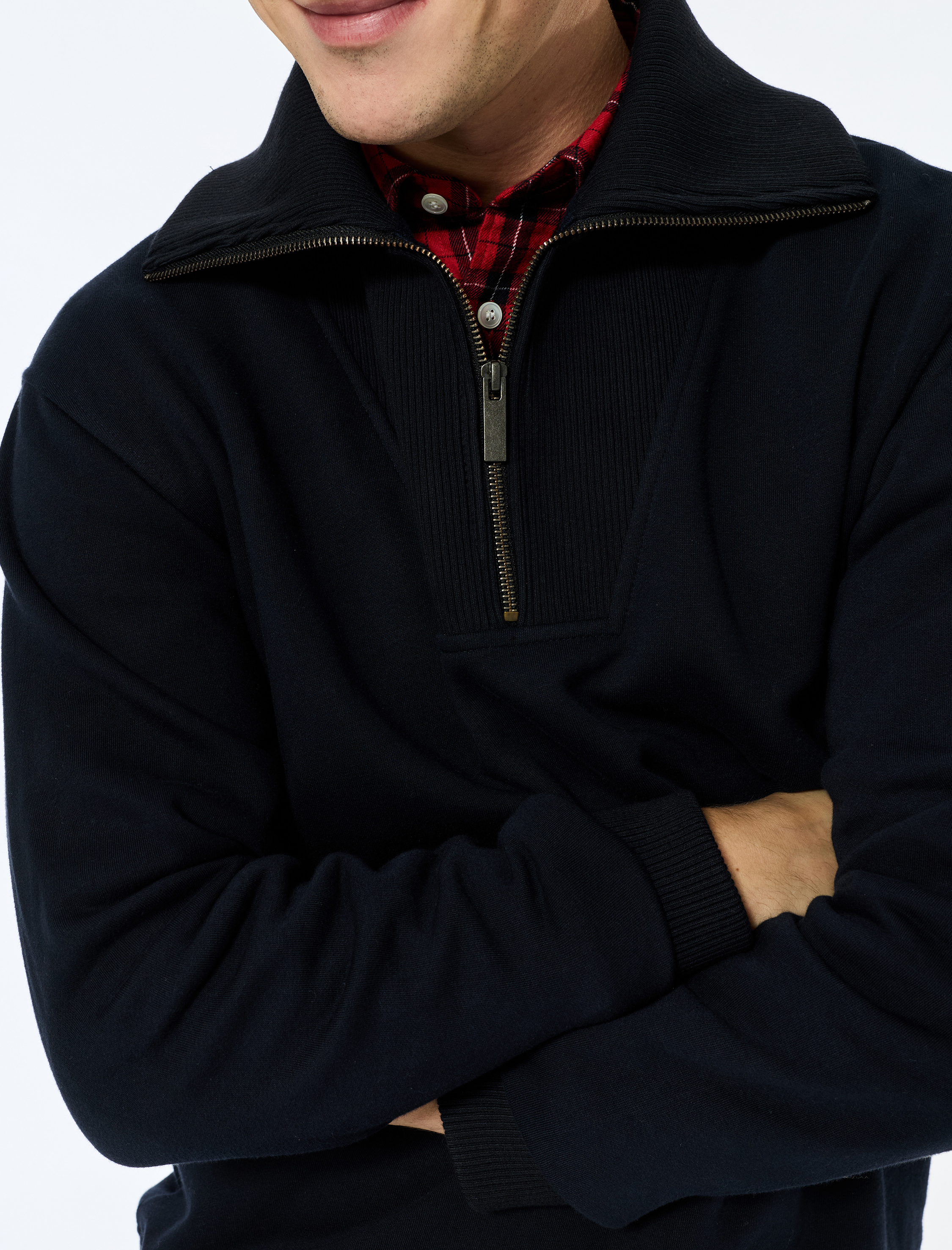   Uzun Kollu Şardonlu Yarım Fermuarlı Sweatshirt