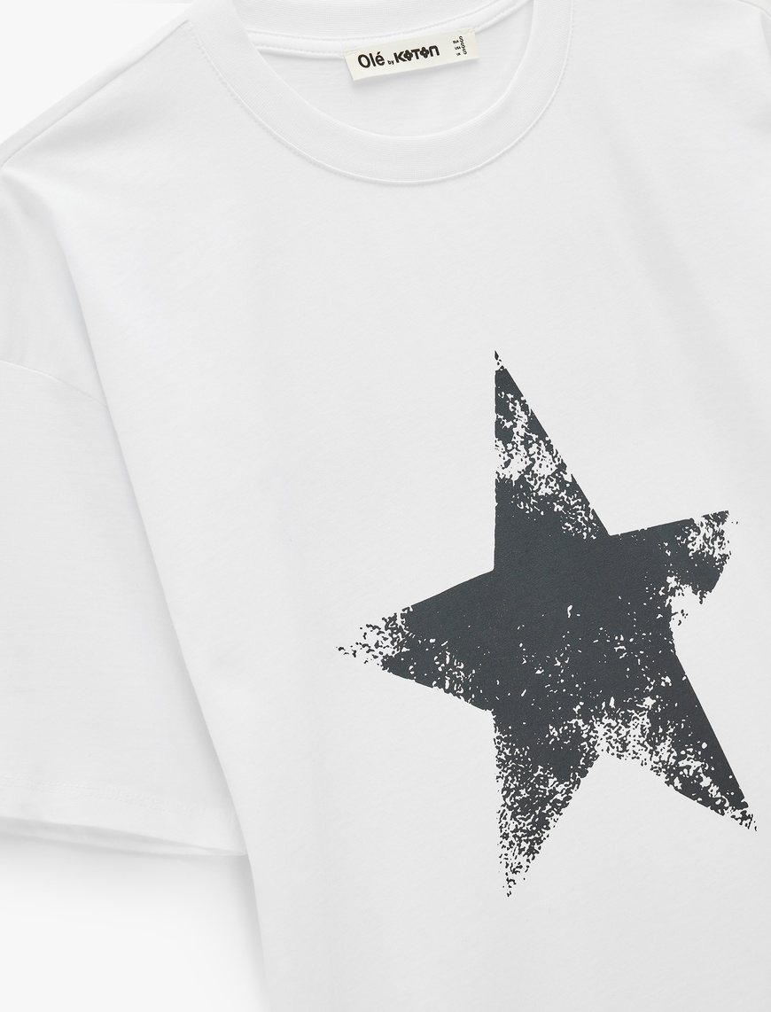 トップス star lettering tee (white) Ekru Arkası Yıldız Baskılı Kısa Kollu Bisiklet Yaka Oversize