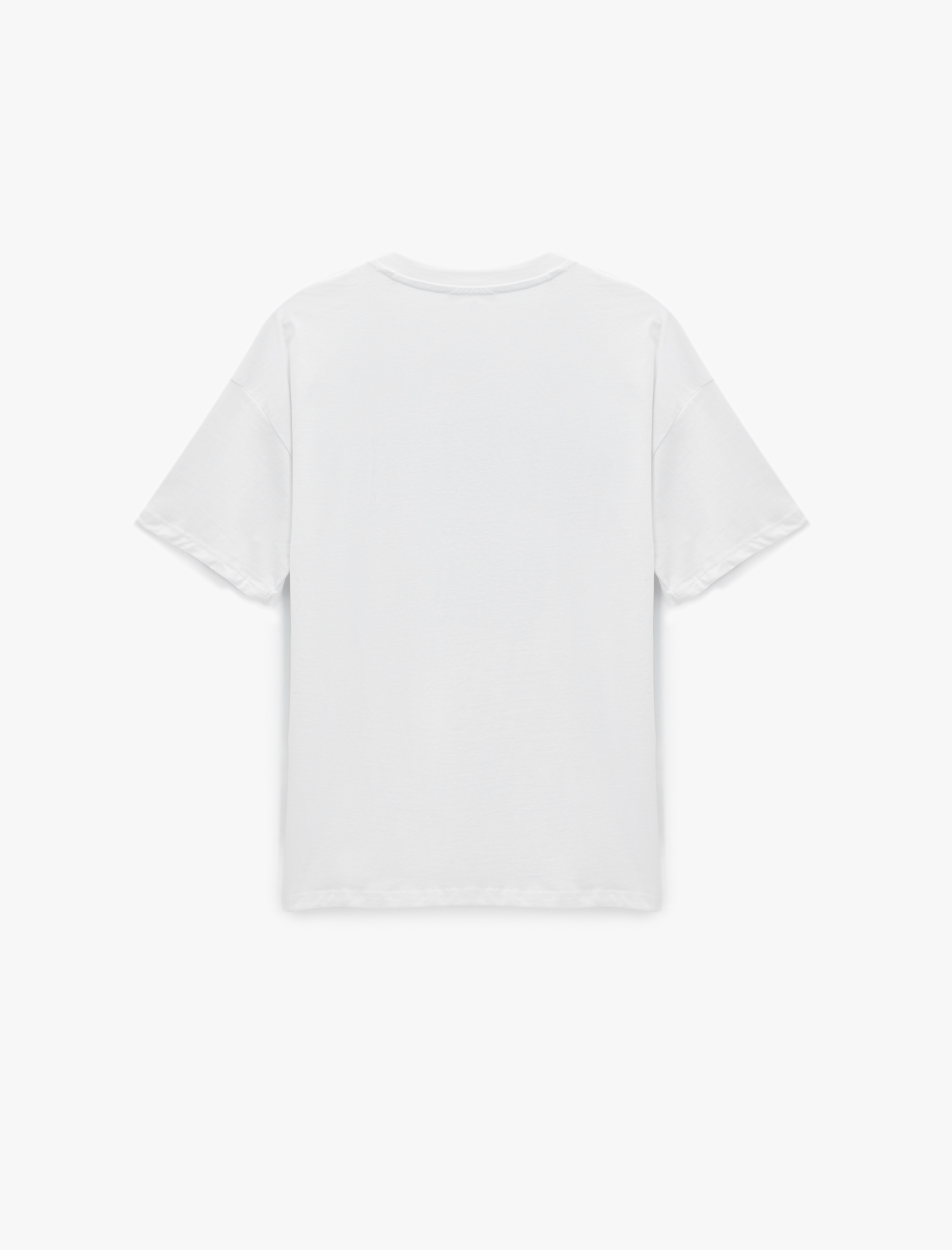   Baskılı Kısa Kollu Bisiklet Yaka Oversize Tişört