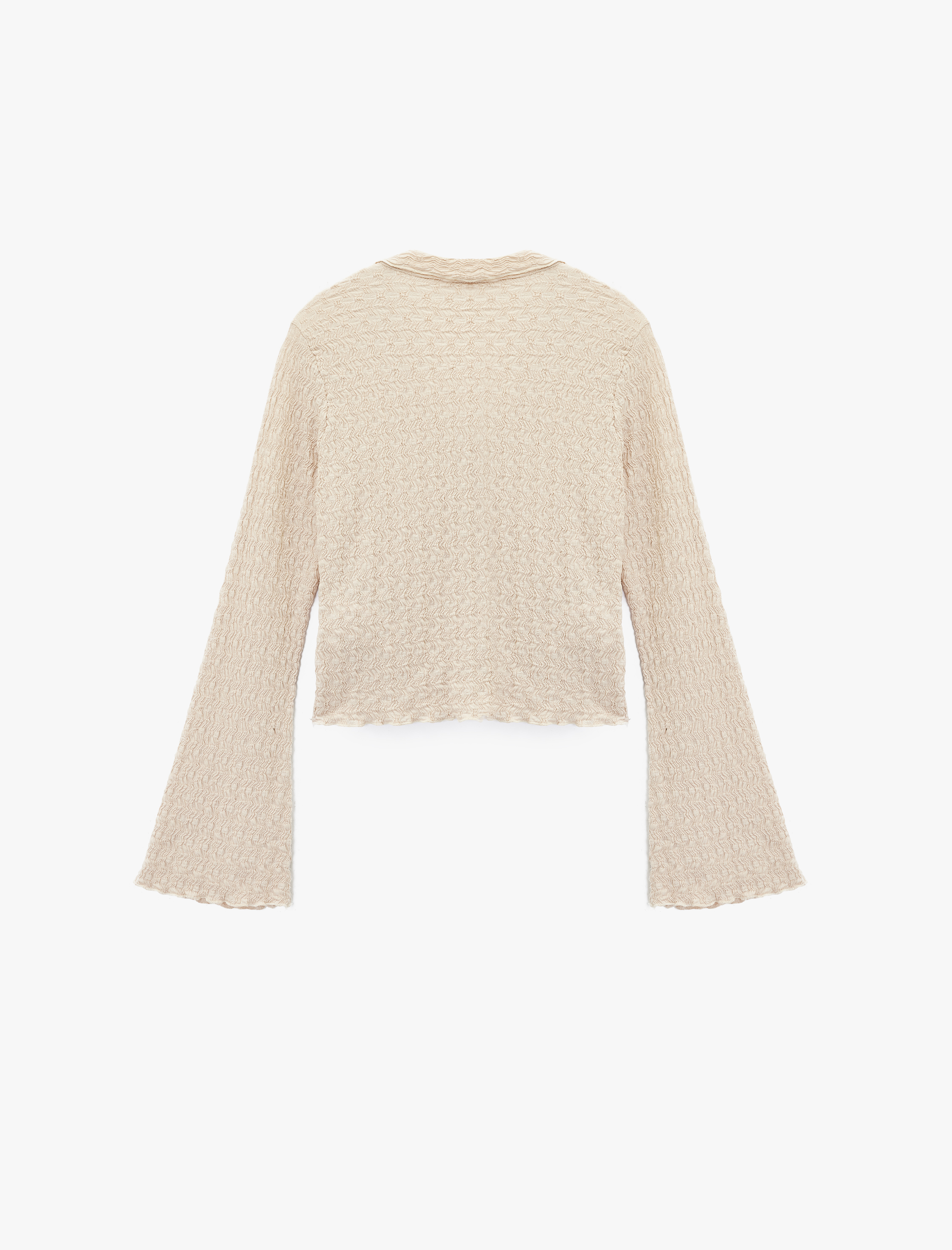   Slim Fit Uzun Kollu Düğmeli Dokulu Klasik Yaka Bluz