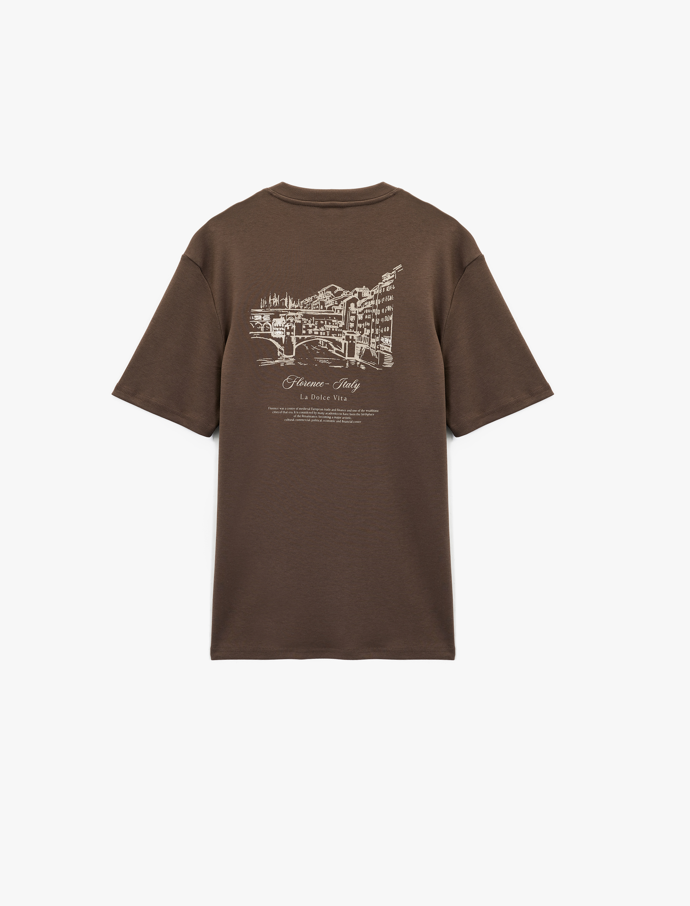   Regular Fit Kısa Kollu Bisiklet Yaka Pamuklu Arkası Baskılı Tişört