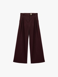 Koton X Melis Ağazat - Cepli Pile Detaylı Metal Aksesuarlı Palazzo Pantolon