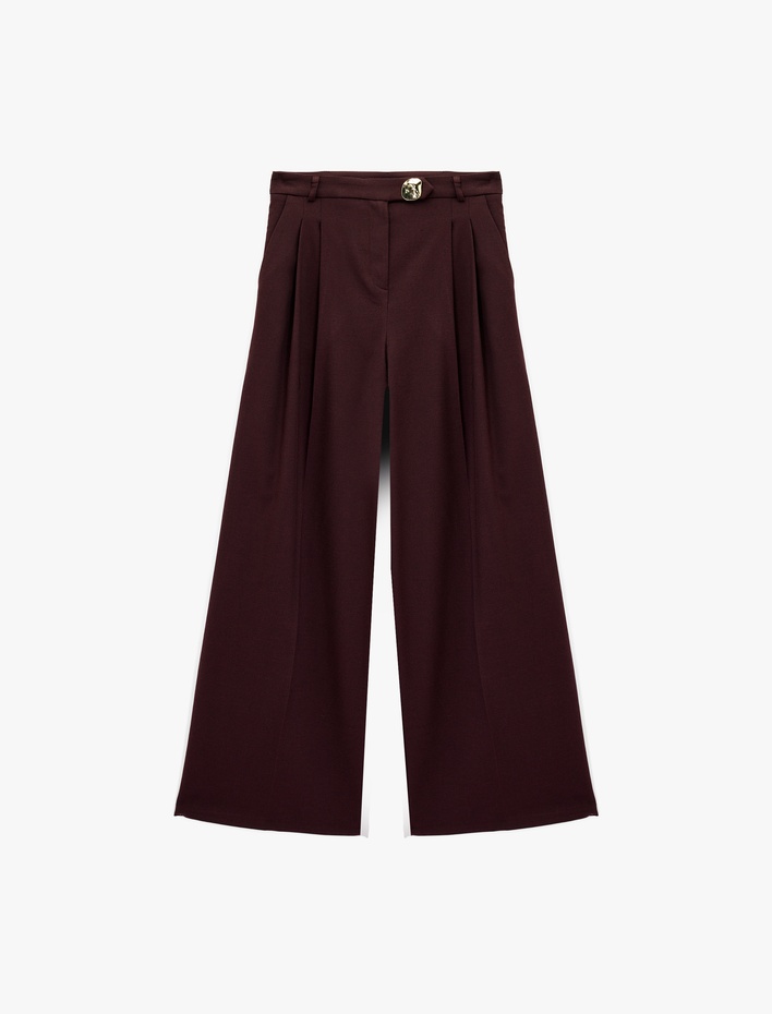  Koton X Melis Ağazat - Cepli Pile Detaylı Metal Aksesuarlı Palazzo Pantolon