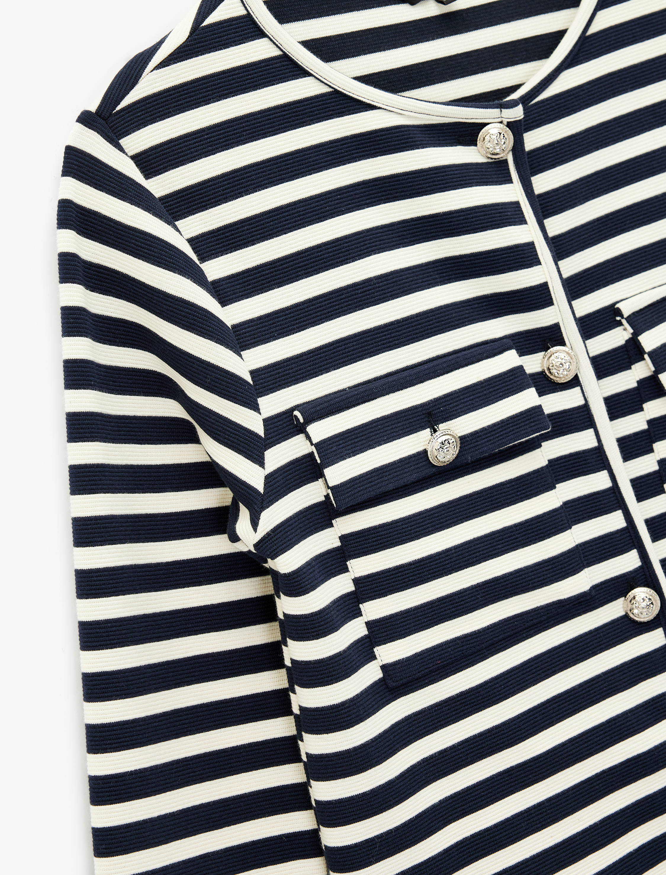   Düğmeli Pamuklu Uzun Kollu Bisiklet Yaka Çizgili Hırka