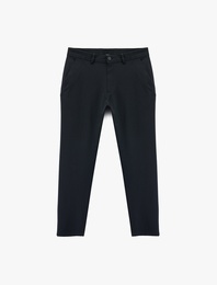 Viskon Karışımlı Cepli Düğmeli Slim Fit Kumaş Pantolon