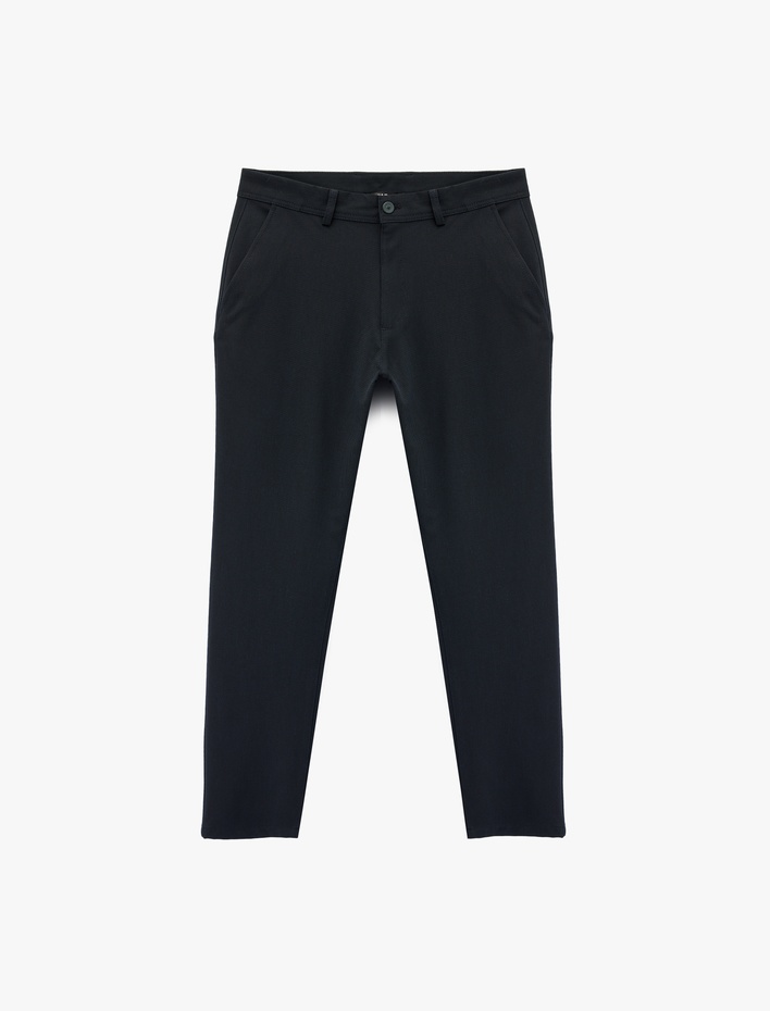  Viskon Karışımlı Cepli Düğmeli Slim Fit Kumaş Pantolon