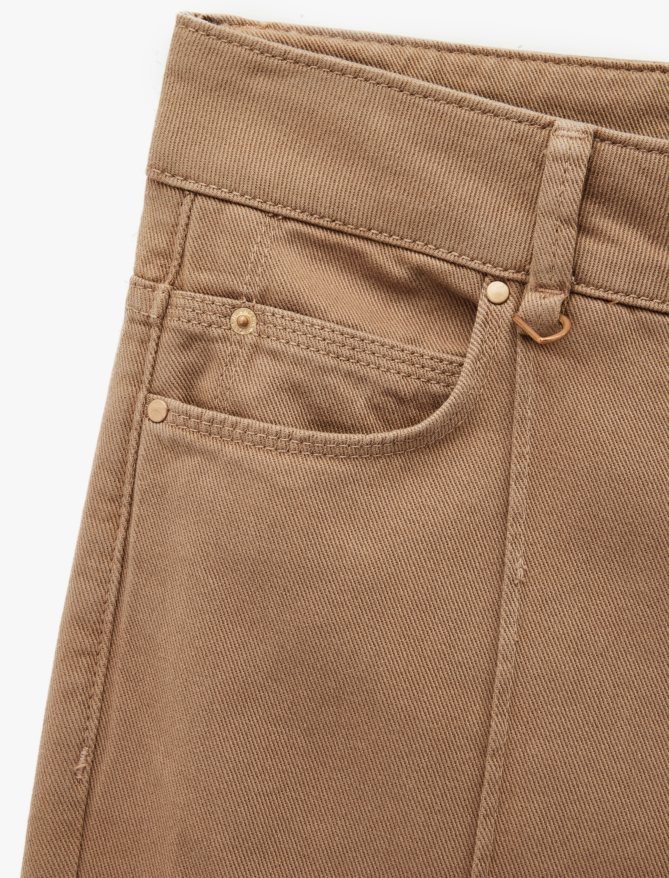   Nervürlü Cepli Düğmeli Yüksek Bel Pamuklu Düz Paça Pantolon - Straight Fit Jean