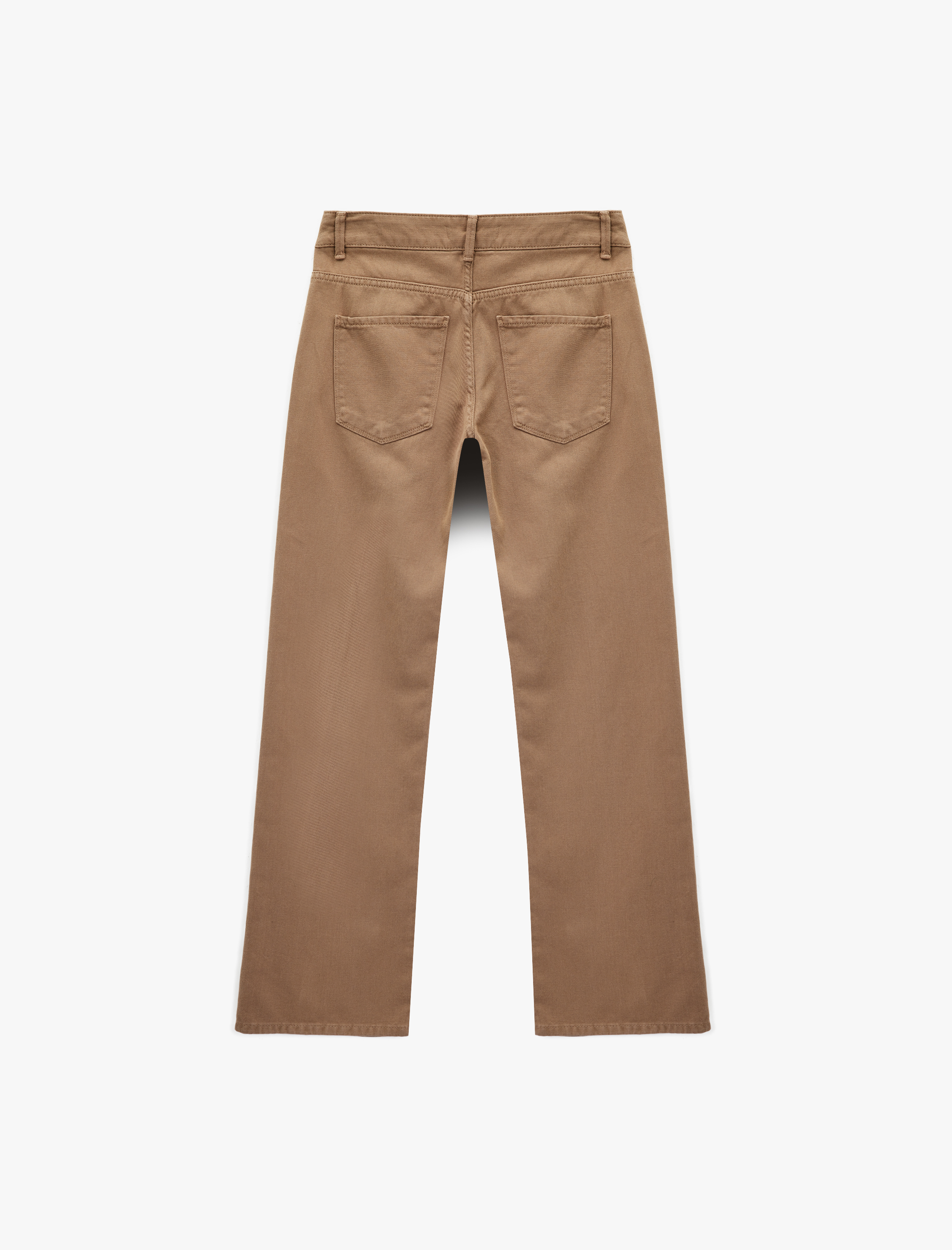   Nervürlü Cepli Düğmeli Yüksek Bel Pamuklu Düz Paça Pantolon - Straight Fit Jean