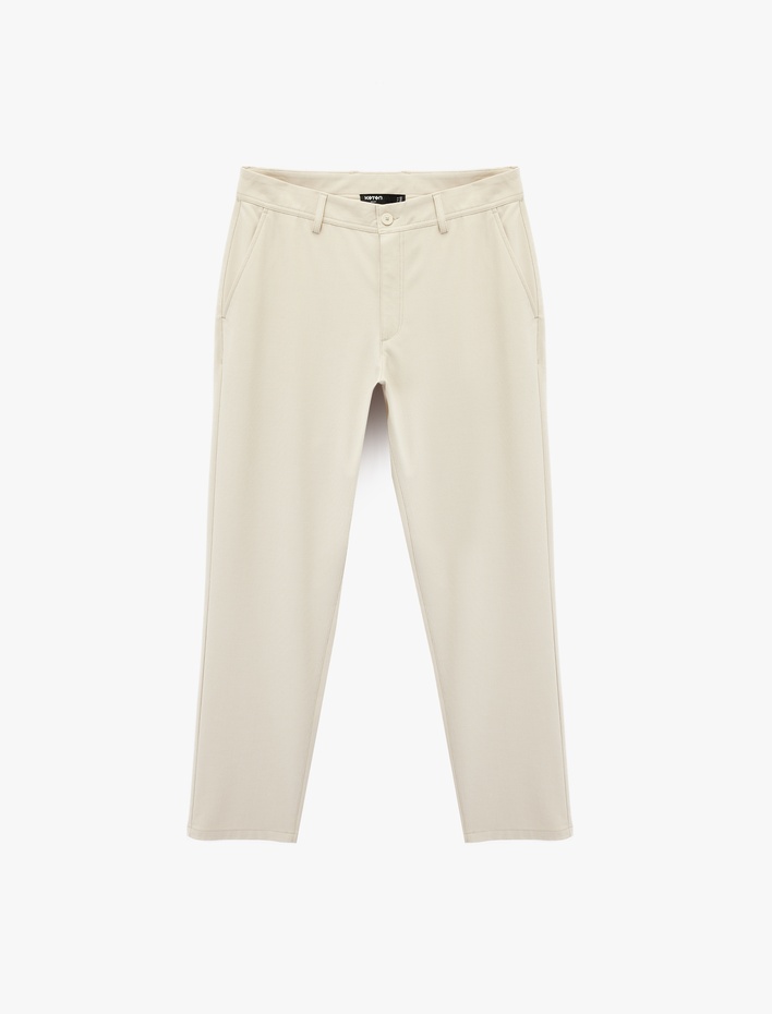  Viskon Karışımlı Cepli Düğmeli Slim Fit Kumaş Pantolon