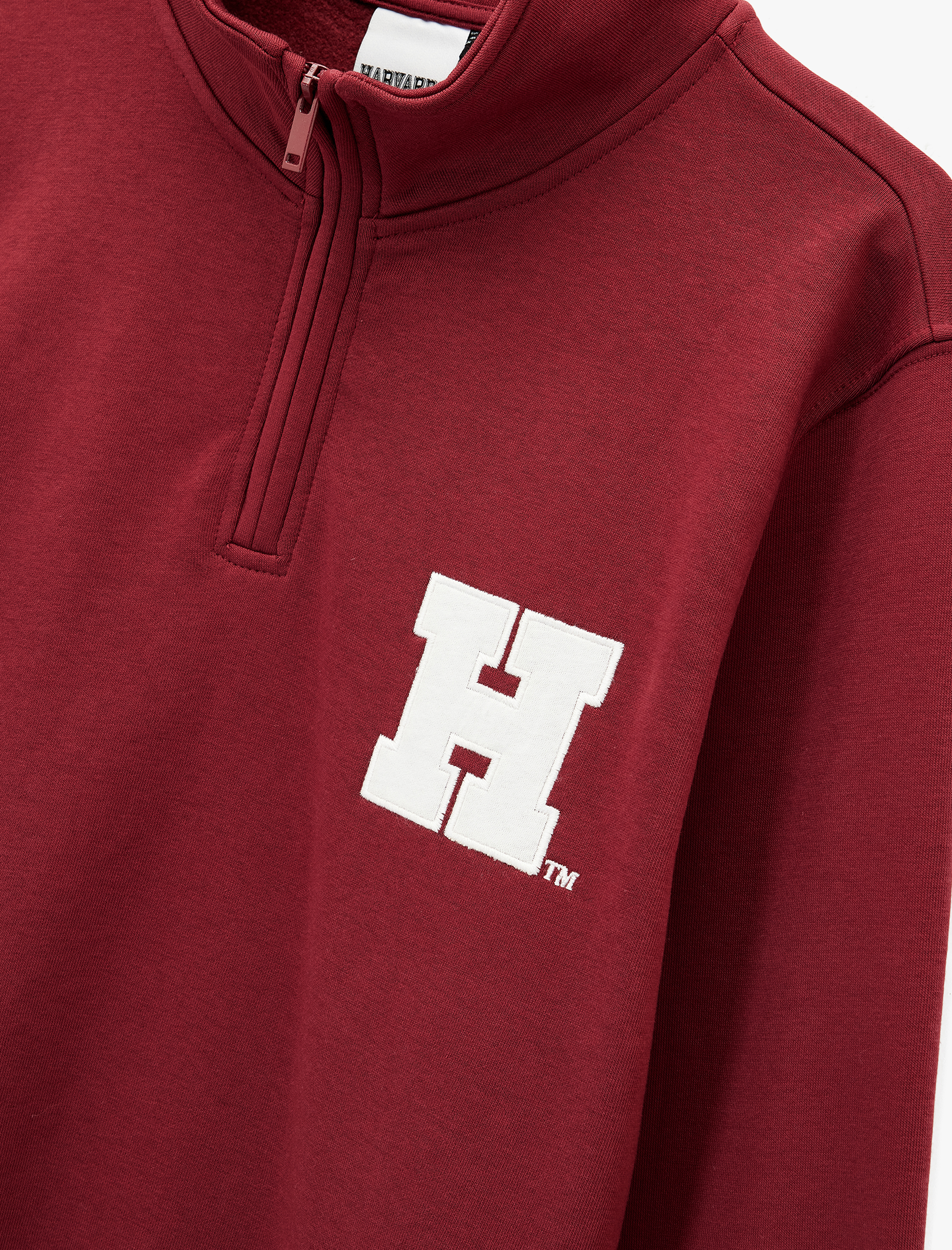   Uzun Kollu Yarım Fermuarlı Dik Yaka Nakışlı Lisanslı Harvard Sweatshirt