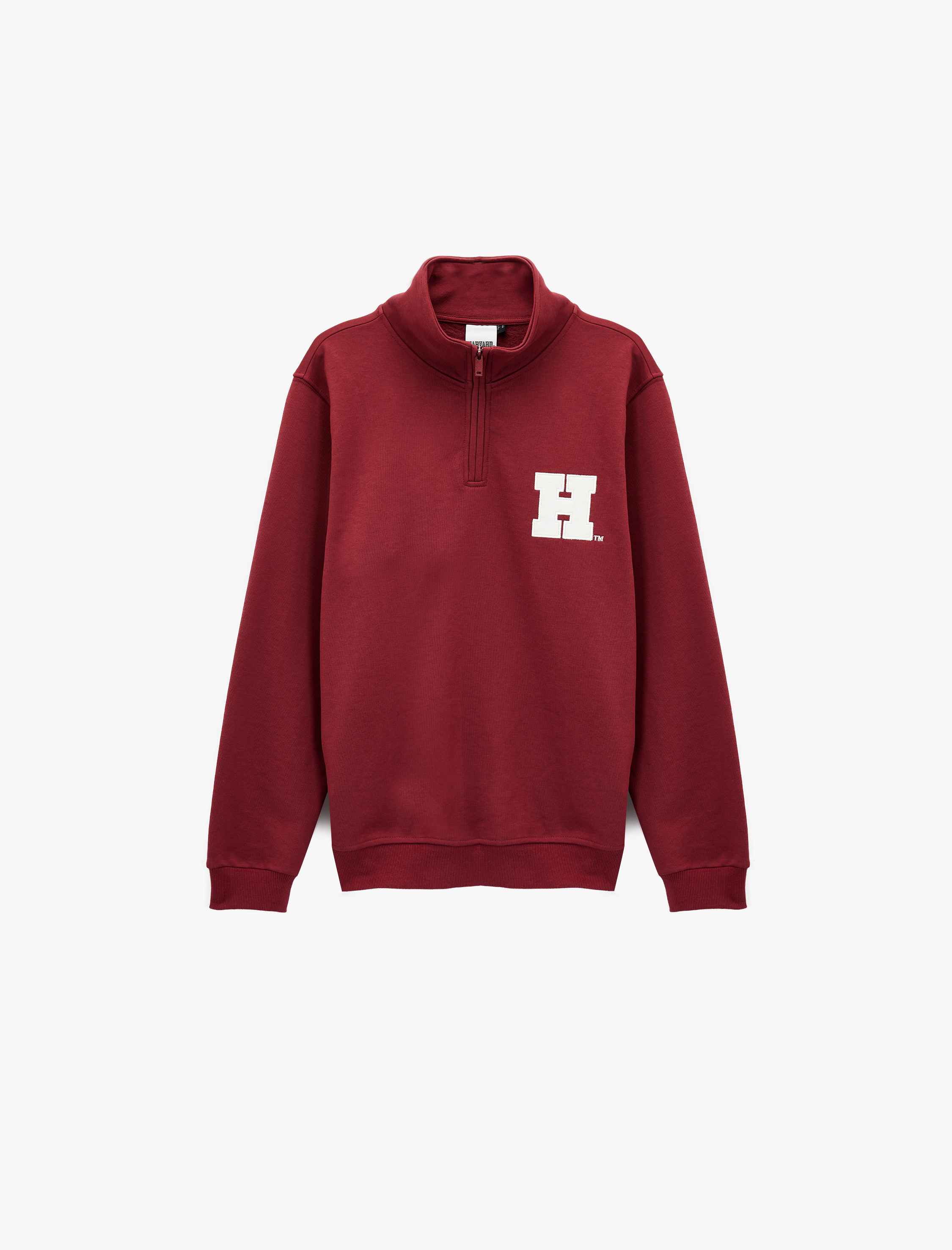   Uzun Kollu Yarım Fermuarlı Dik Yaka Nakışlı Lisanslı Harvard Sweatshirt