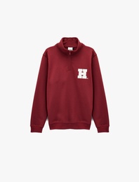 Uzun Kollu Yarım Fermuarlı Dik Yaka Nakışlı Lisanslı Harvard Sweatshirt