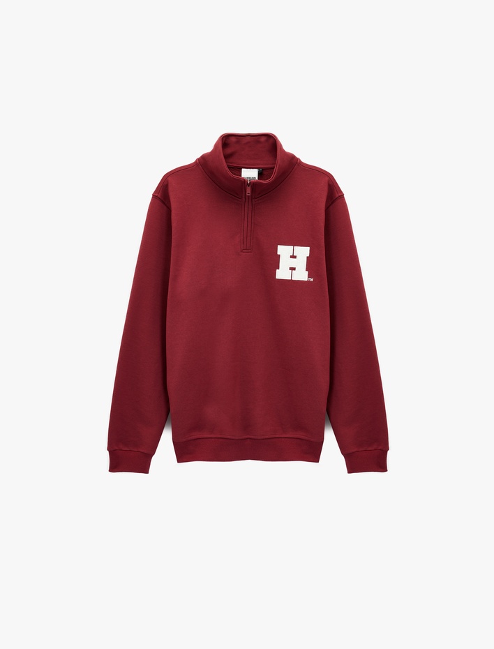  Uzun Kollu Yarım Fermuarlı Dik Yaka Nakışlı Lisanslı Harvard Sweatshirt