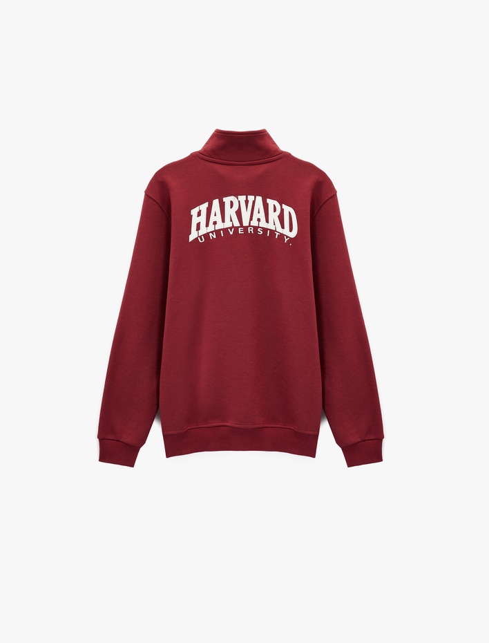  Uzun Kollu Yarım Fermuarlı Dik Yaka Nakışlı Lisanslı Harvard Sweatshirt
