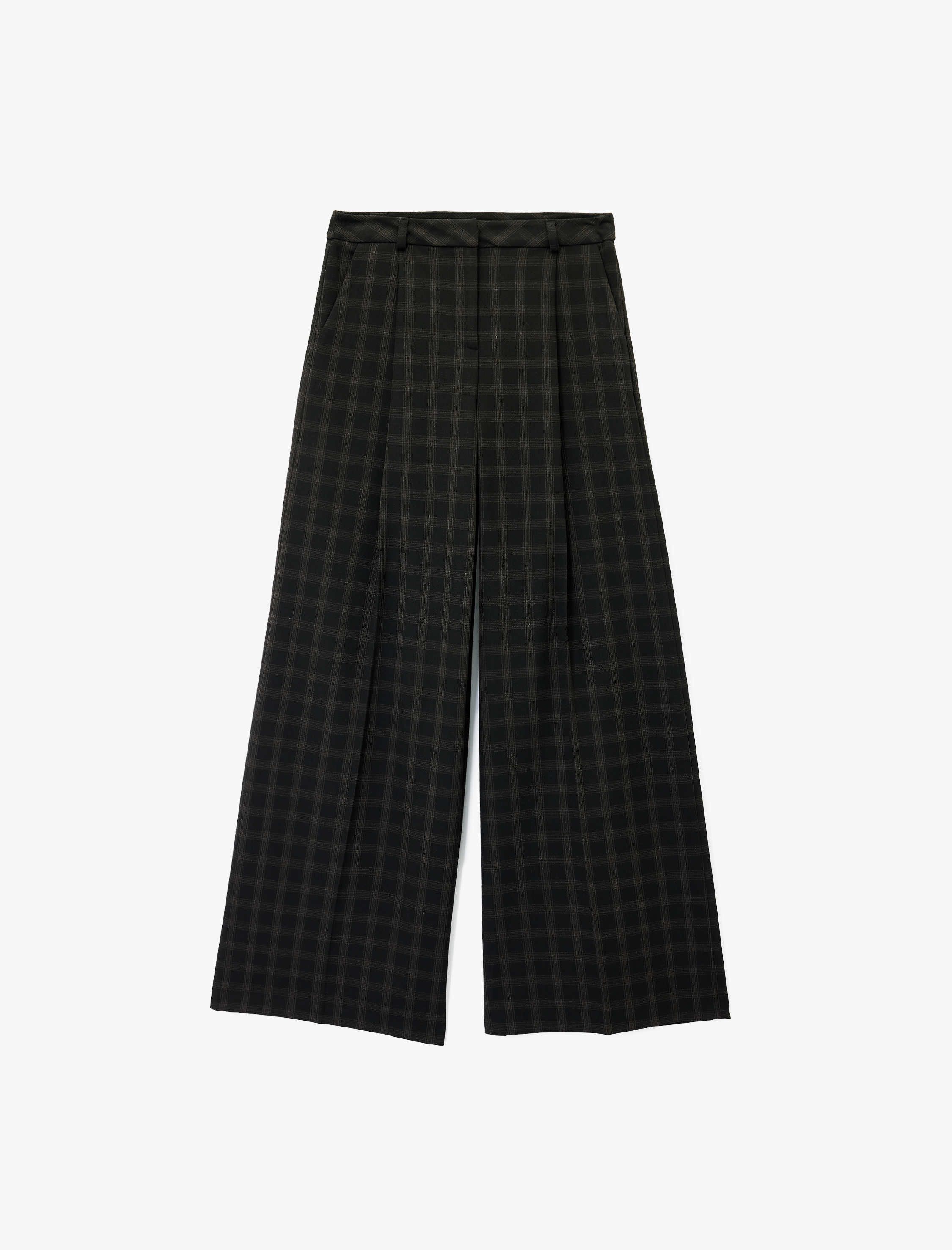   Cepli Yüksek Bel Kareli Geniş Paça Palazzo Pantolon