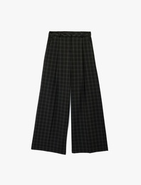 Cepli Yüksek Bel Kareli Geniş Paça Palazzo Pantolon