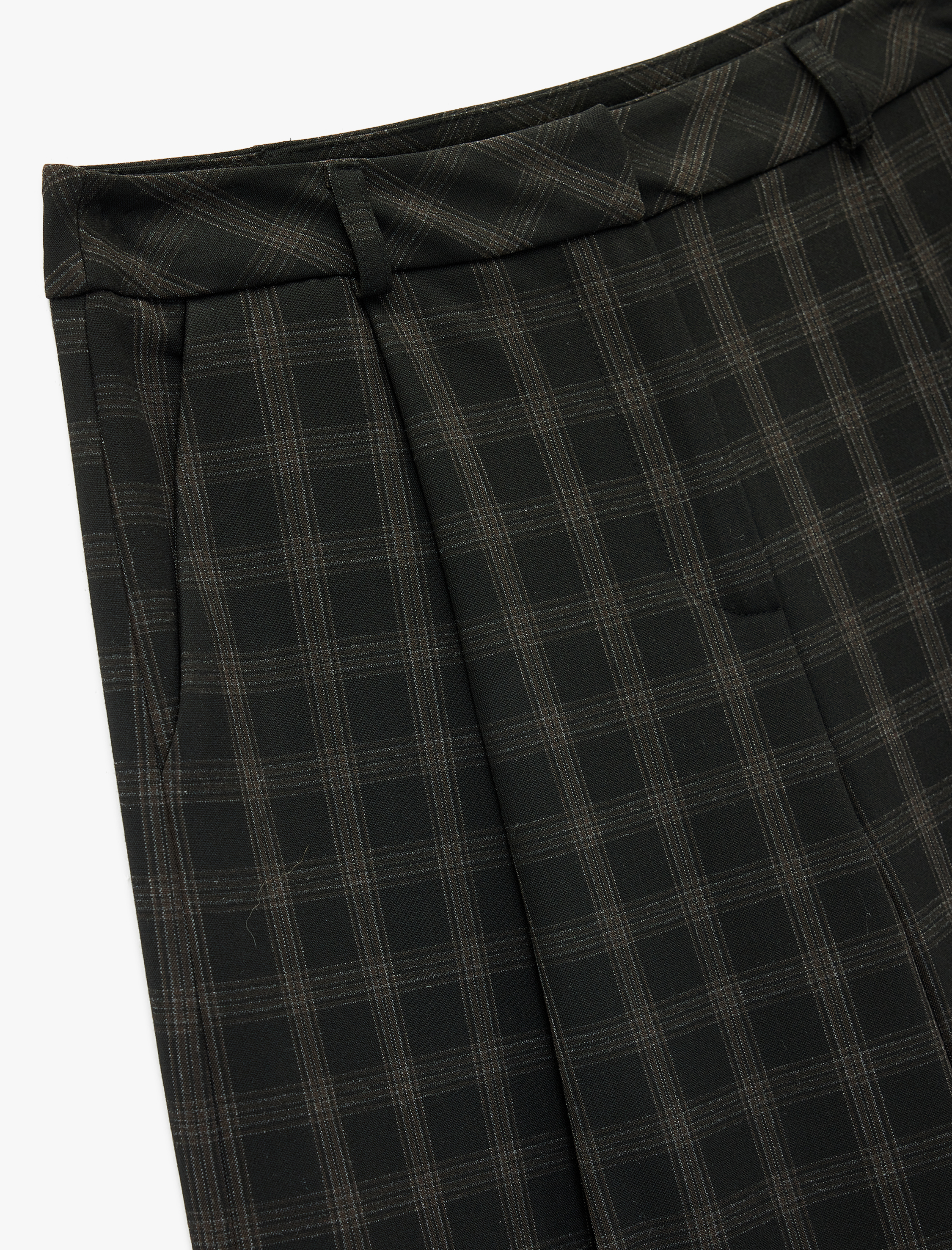   Cepli Yüksek Bel Kareli Geniş Paça Palazzo Pantolon