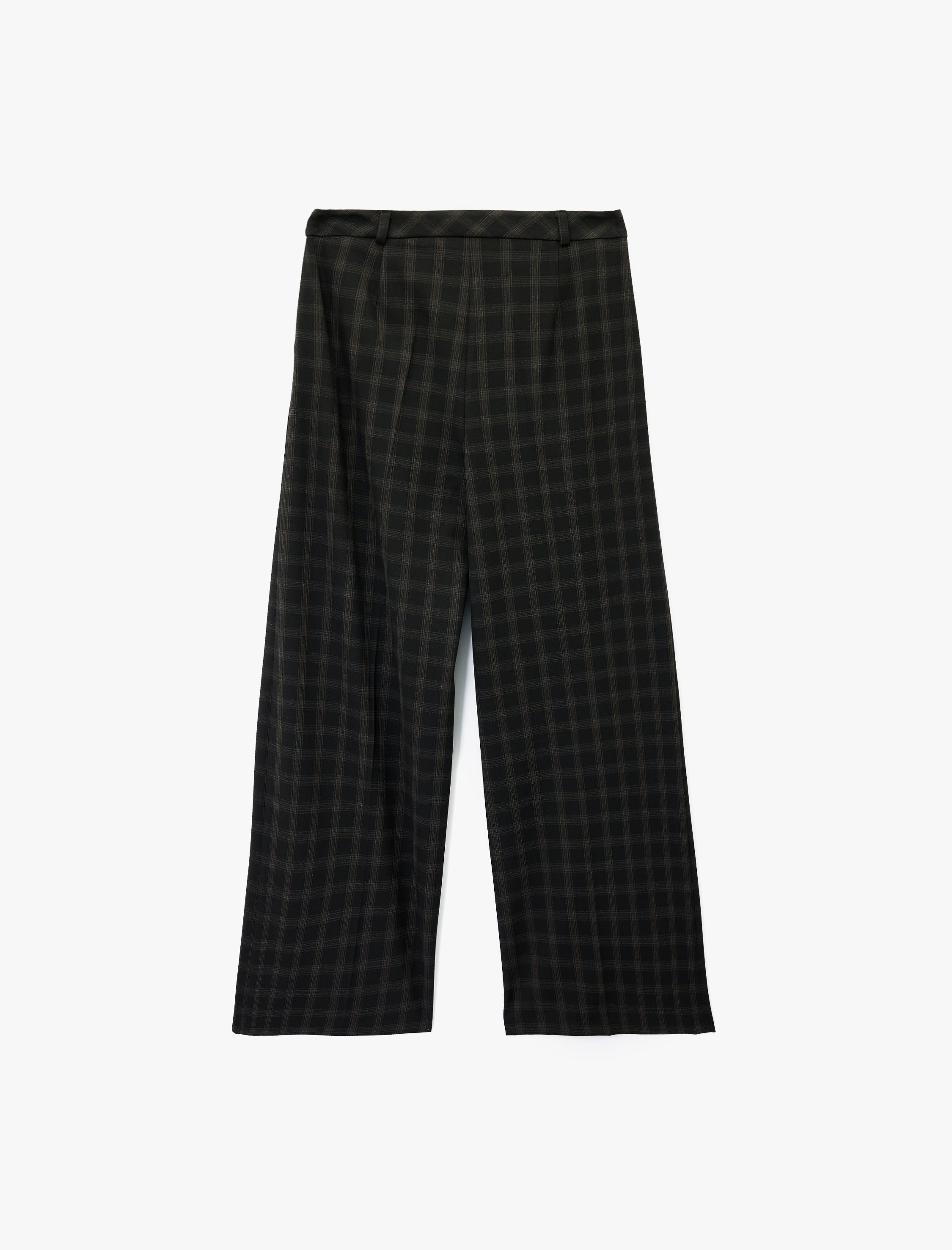   Cepli Yüksek Bel Kareli Geniş Paça Palazzo Pantolon